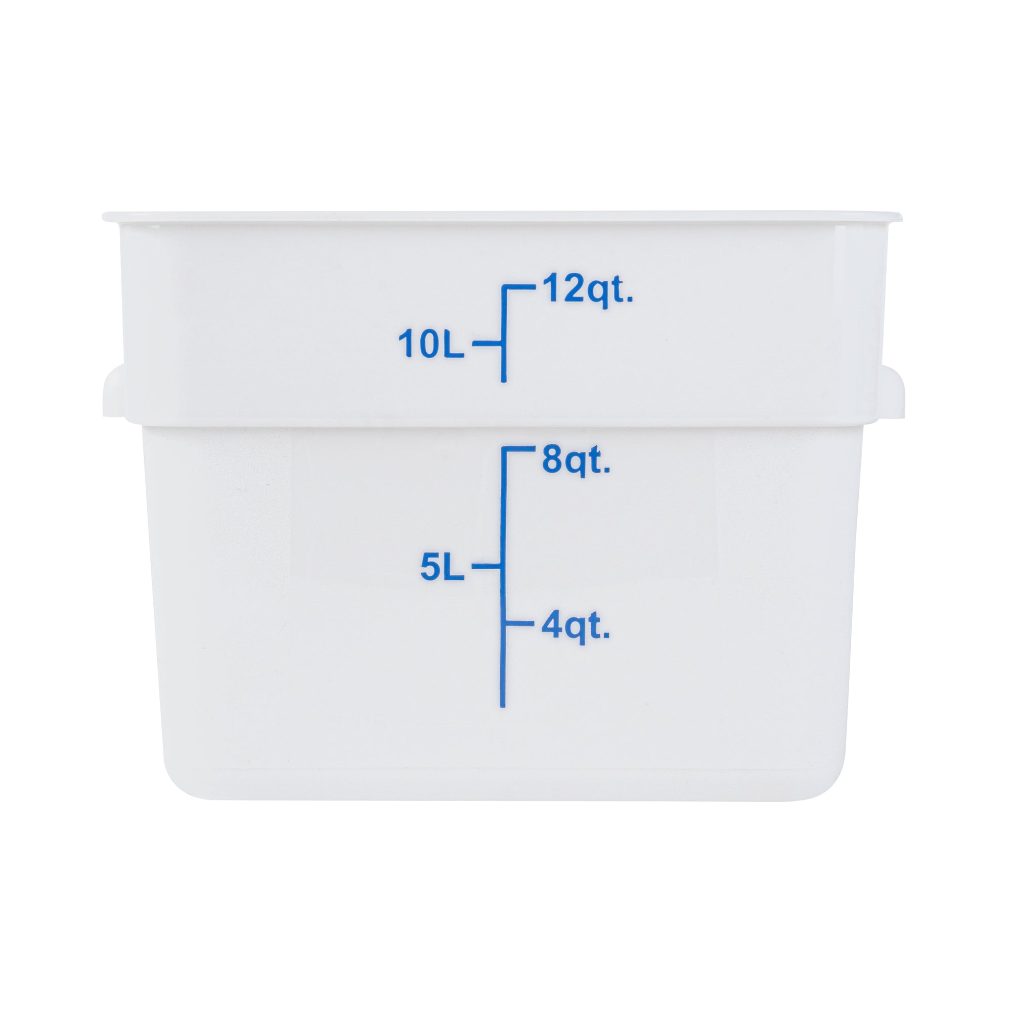 Met Lux 12 qt Square White Plastic Food Storage Container - with Blue Volume Markers - 11" x 11" x 8" - 10 count box