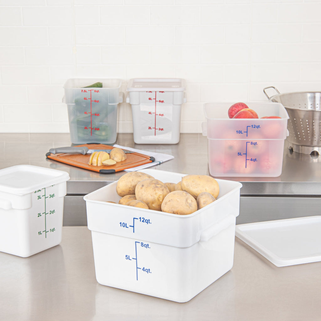 Met Lux 12 qt Square White Plastic Food Storage Container - with Blue Volume Markers - 11" x 11" x 8" - 10 count box