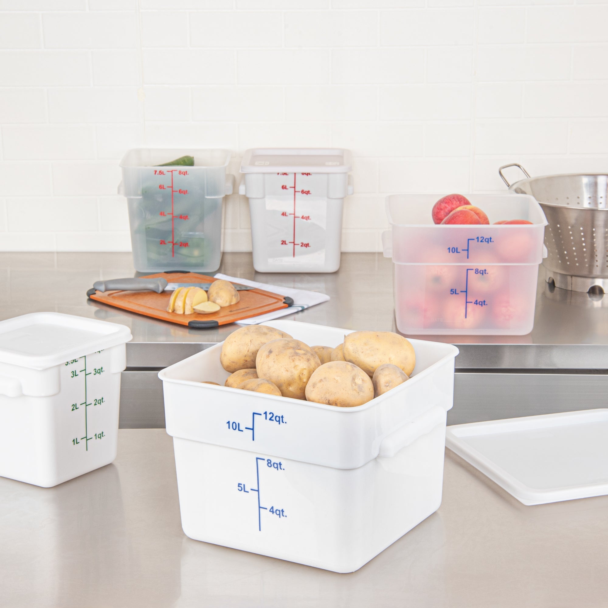 Met Lux 12 qt Square White Plastic Food Storage Container - with Blue Volume Markers - 11" x 11" x 8" - 10 count box