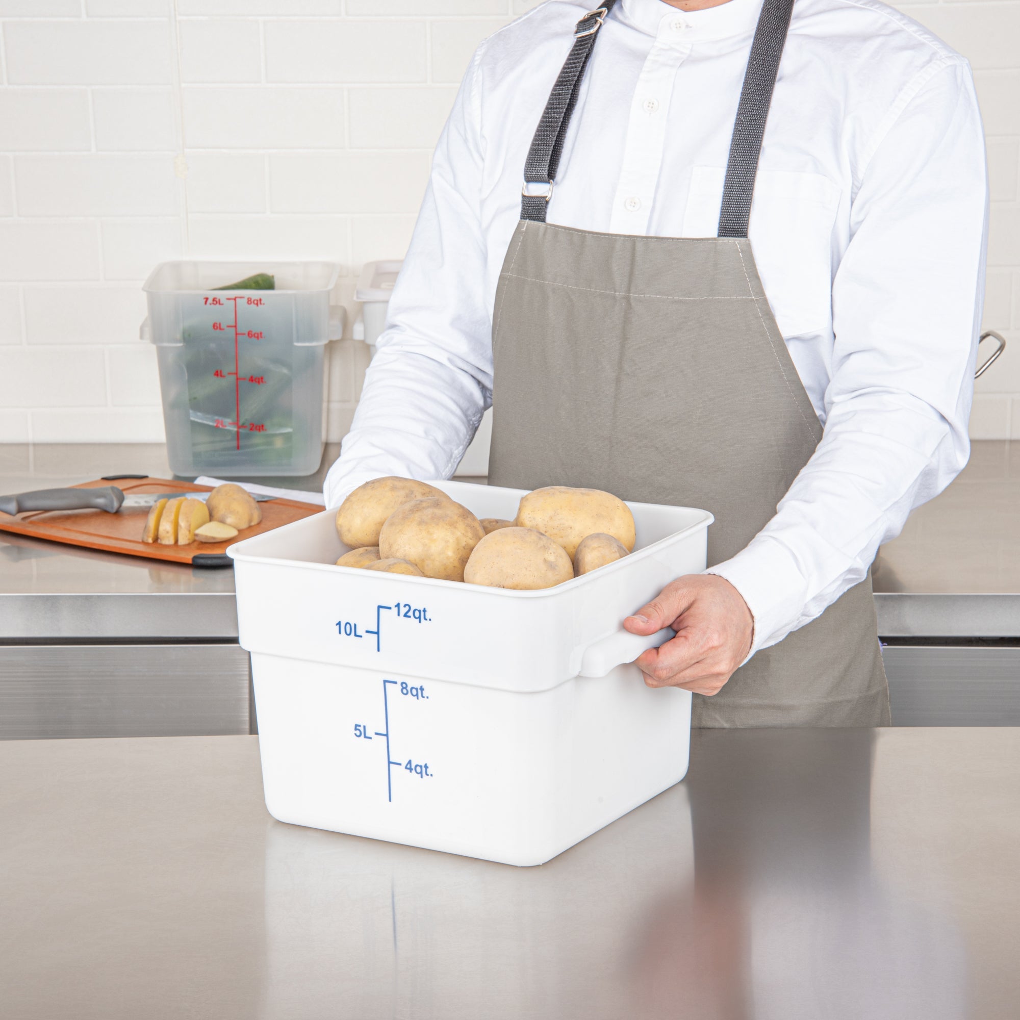 Met Lux 12 qt Square White Plastic Food Storage Container - with Blue Volume Markers - 11" x 11" x 8" - 10 count box