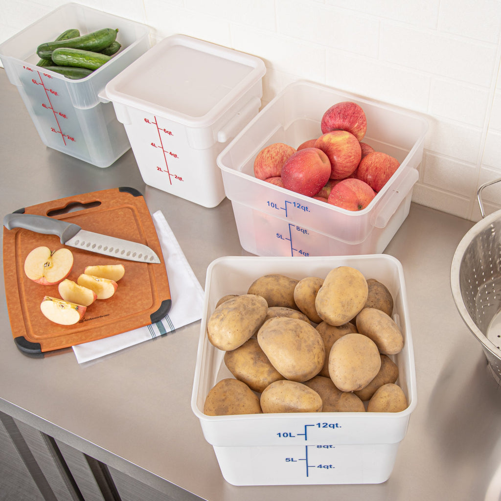 Met Lux 12 qt Square White Plastic Food Storage Container - with Blue Volume Markers - 11" x 11" x 8" - 10 count box