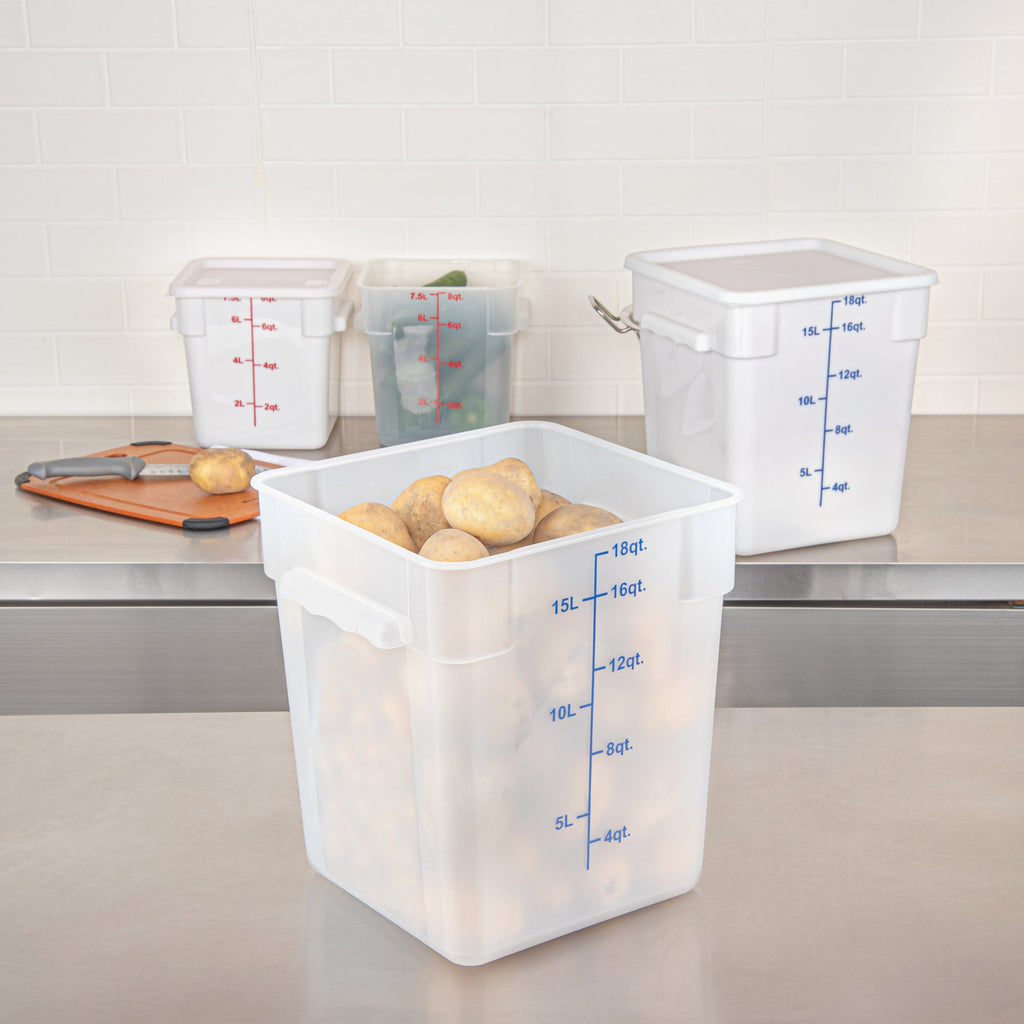 Met Lux 18 qt Square Translucent Plastic Food Storage Container - with Blue Volume Markers - 11" x 11" x 12 1/2" - 1 count box