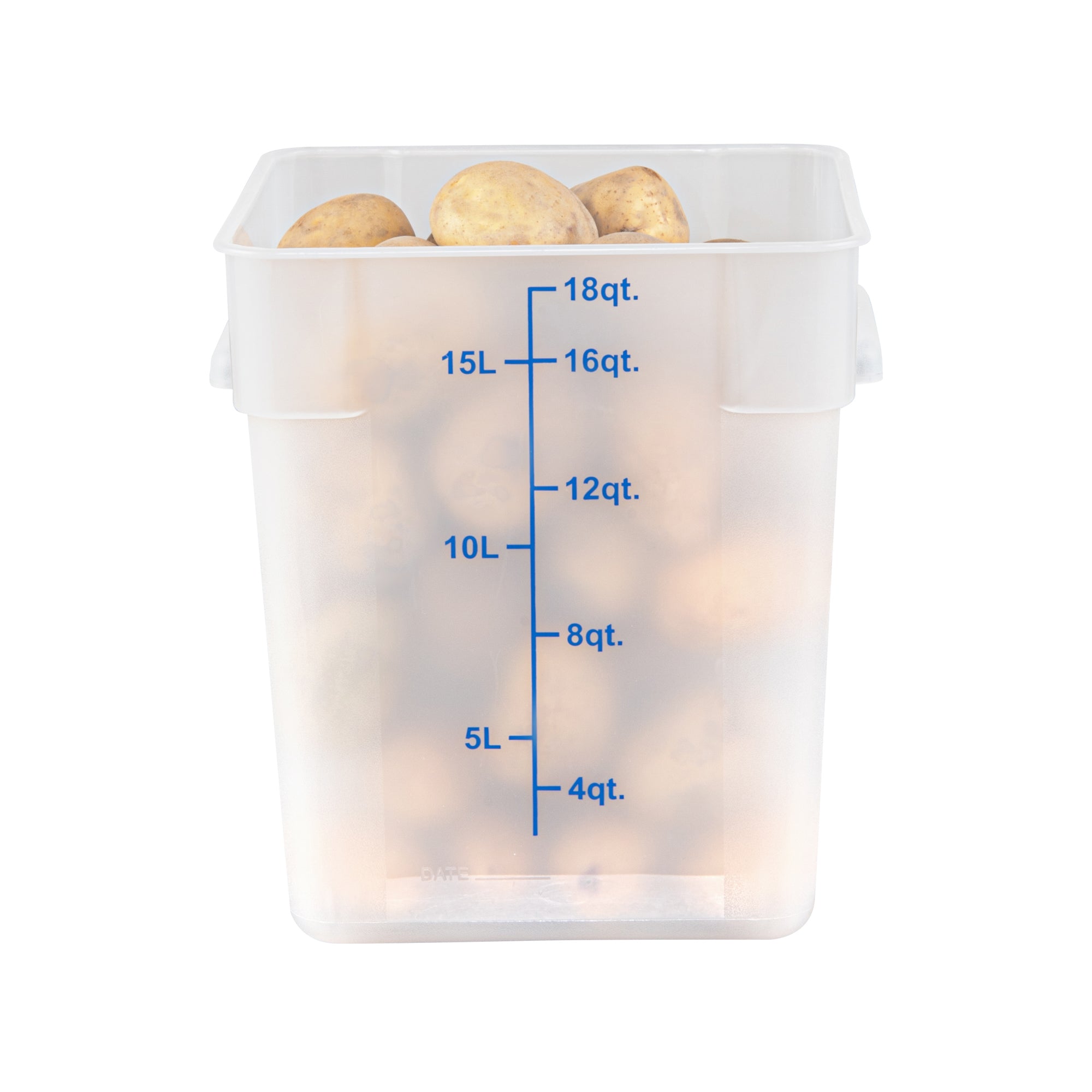 Met Lux 18 qt Square Translucent Plastic Food Storage Container - with Blue Volume Markers - 11" x 11" x 12 1/2" - 1 count box