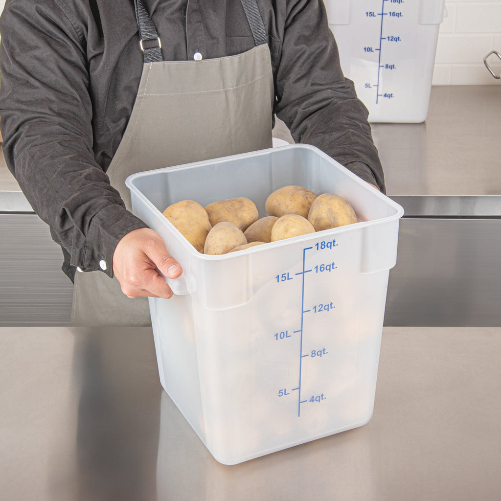 Met Lux 18 qt Square Translucent Plastic Food Storage Container - with Blue Volume Markers - 11" x 11" x 12 1/2" - 1 count box
