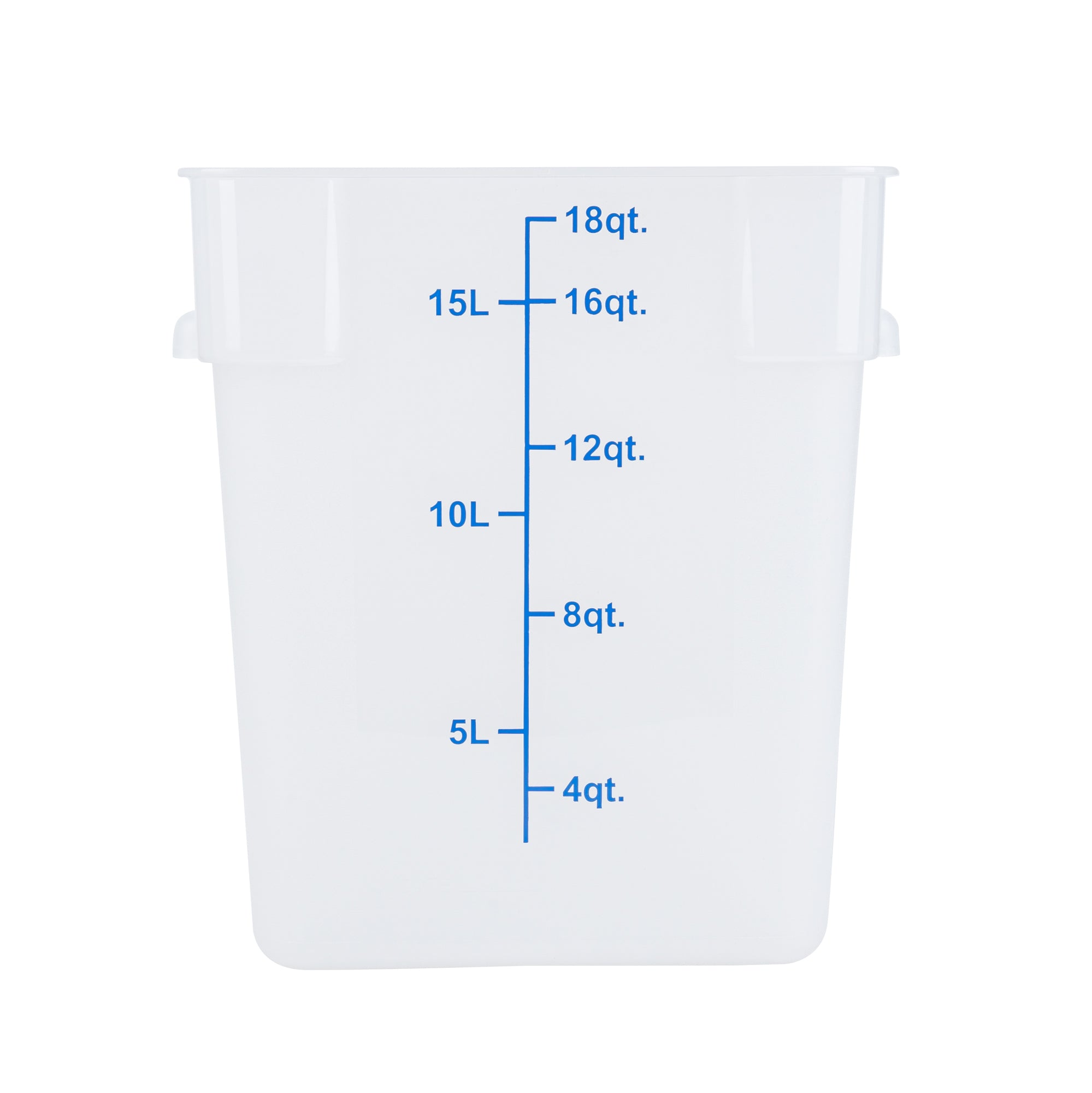 Met Lux 18 qt Square Translucent Plastic Food Storage Container - with Blue Volume Markers - 11" x 11" x 12 1/2" - 10 count box