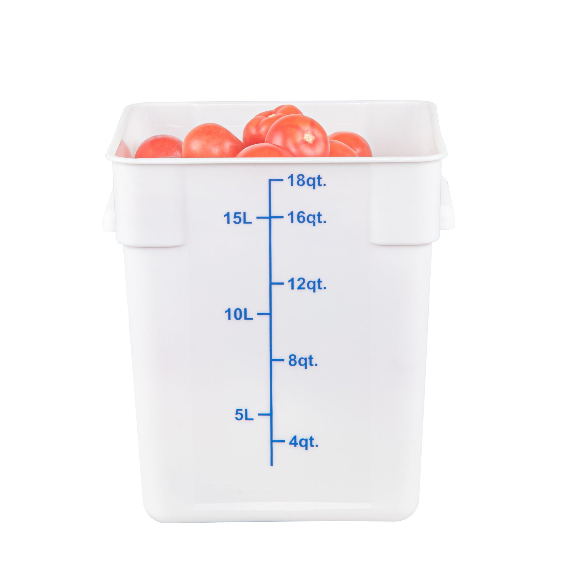 Met Lux 18 qt Square White Plastic Food Storage Container - with Blue Volume Markers - 11" x 11" x 12 1/2" - 1 count box