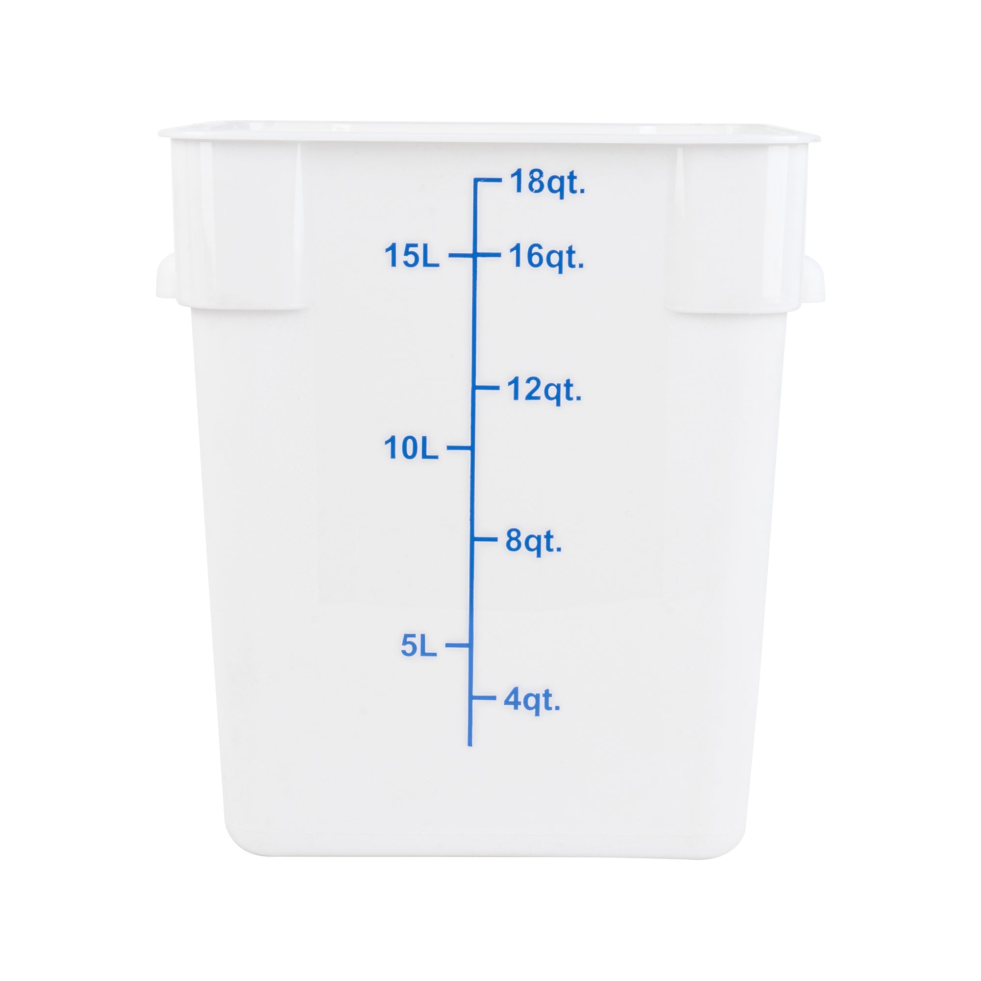Met Lux 18 qt Square White Plastic Food Storage Container - with Blue Volume Markers - 11" x 11" x 12 1/2" - 1 count box