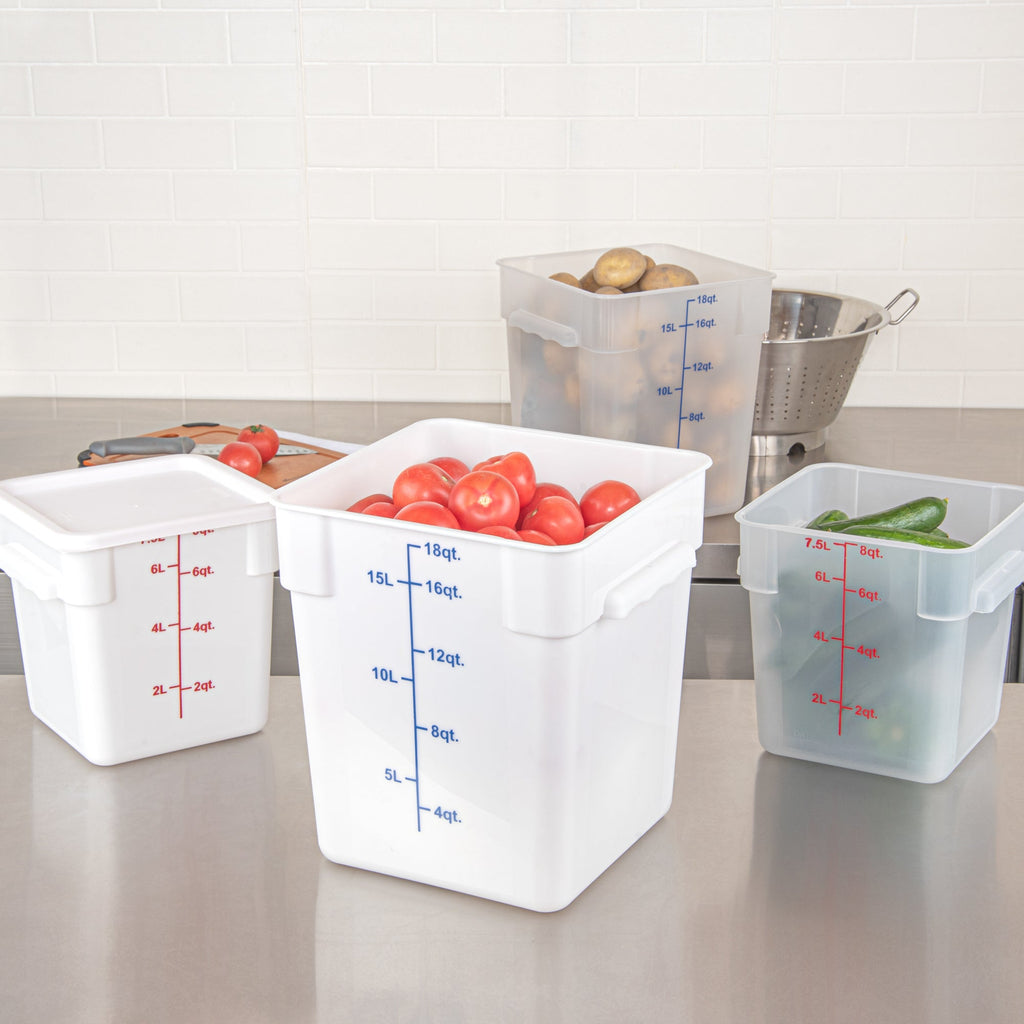Met Lux 18 qt Square White Plastic Food Storage Container - with Blue Volume Markers - 11" x 11" x 12 1/2" - 1 count box