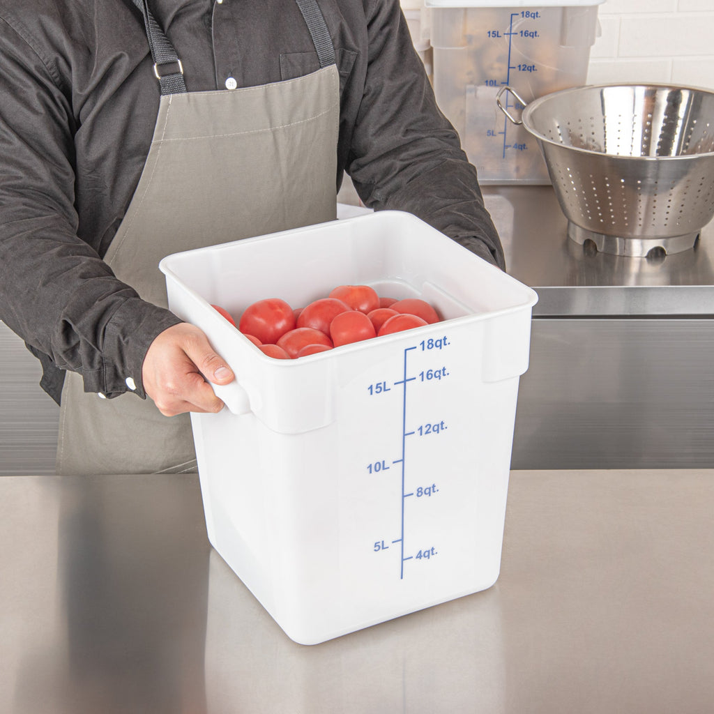 Met Lux 18 qt Square White Plastic Food Storage Container - with Blue Volume Markers - 11" x 11" x 12 1/2" - 1 count box