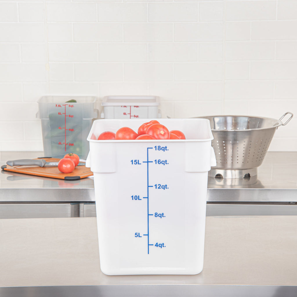 Met Lux 18 qt Square White Plastic Food Storage Container - with Blue Volume Markers - 11" x 11" x 12 1/2" - 1 count box