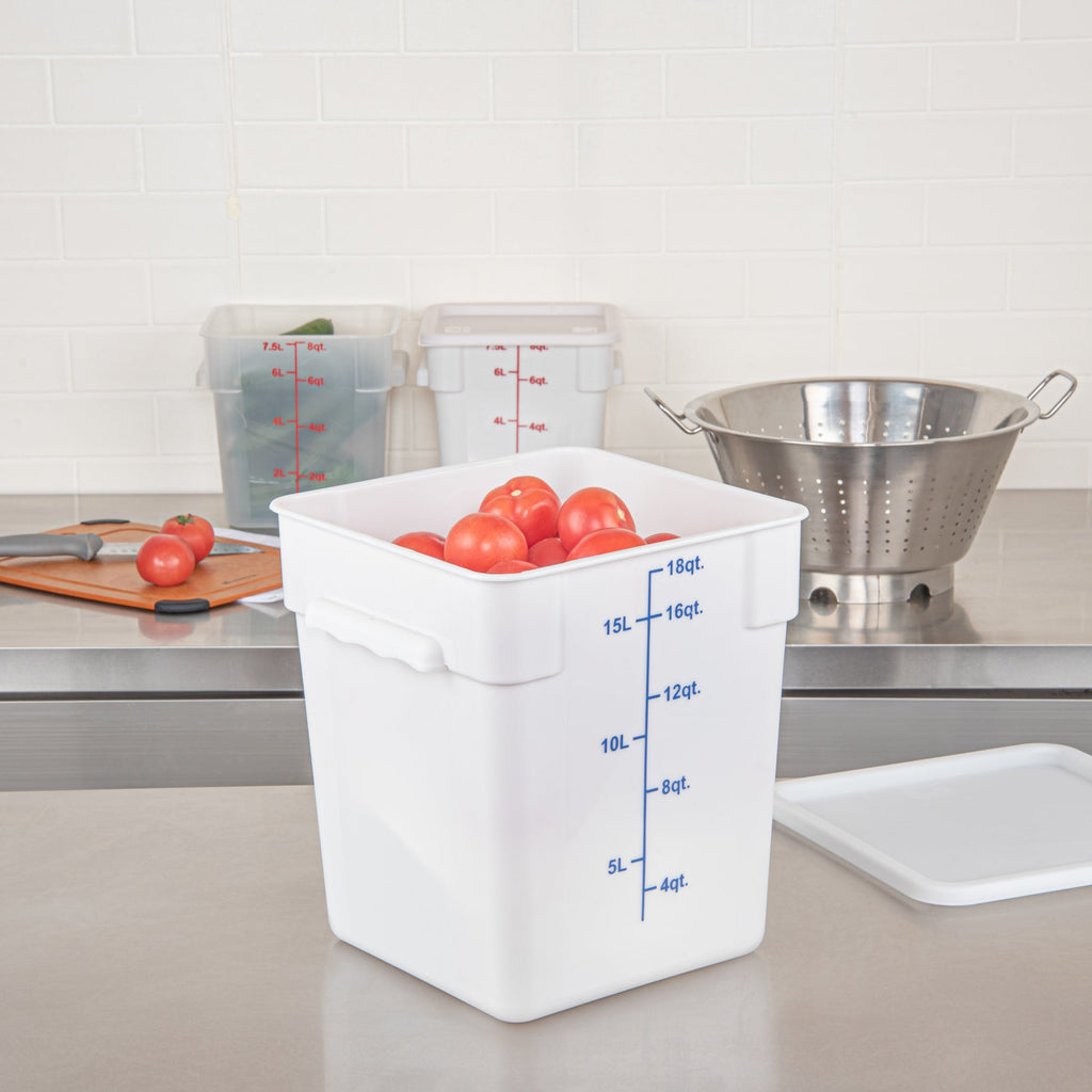 Met Lux 18 qt Square White Plastic Food Storage Container - with Blue Volume Markers - 11" x 11" x 12 1/2" - 10 count box
