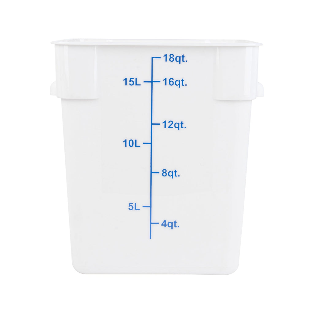 Met Lux 18 qt Square White Plastic Food Storage Container - with Blue Volume Markers - 11" x 11" x 12 1/2" - 10 count box