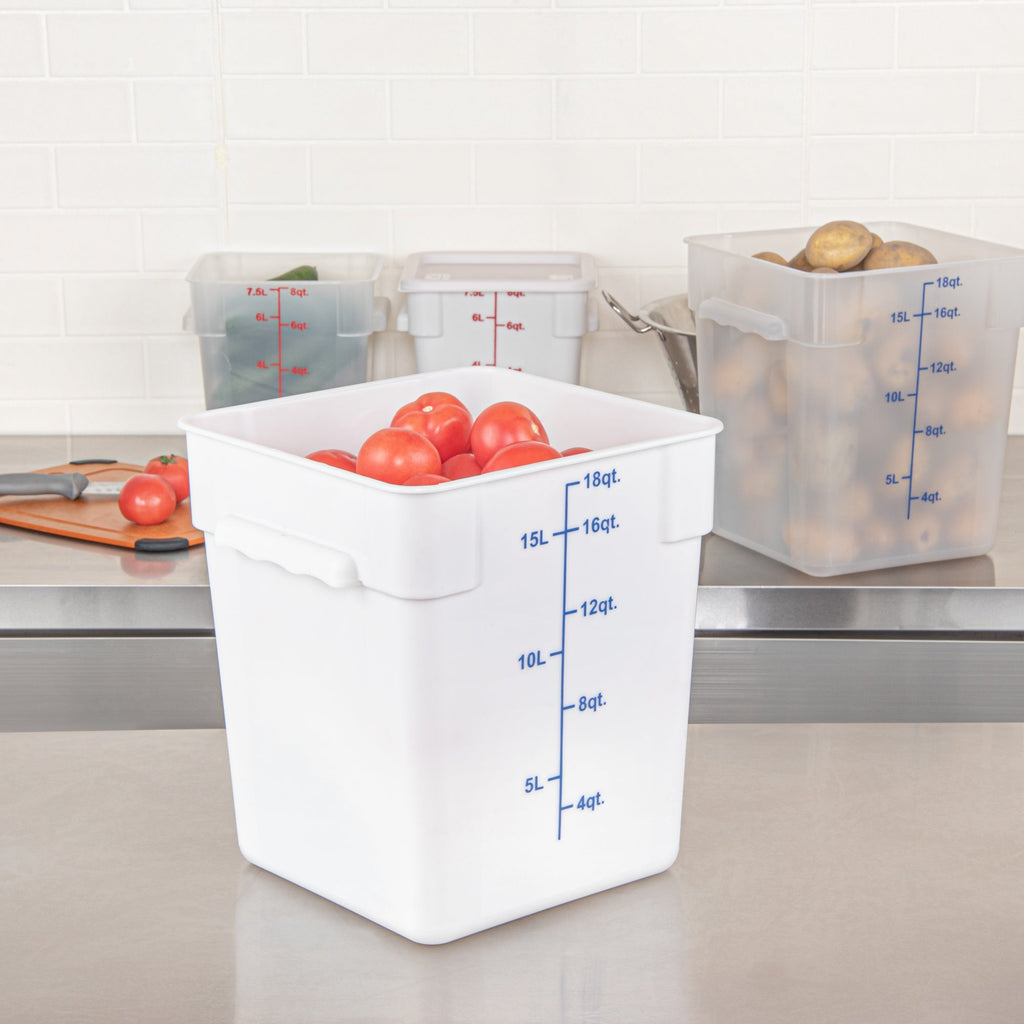 Met Lux 18 qt Square White Plastic Food Storage Container - with Blue Volume Markers - 11" x 11" x 12 1/2" - 10 count box