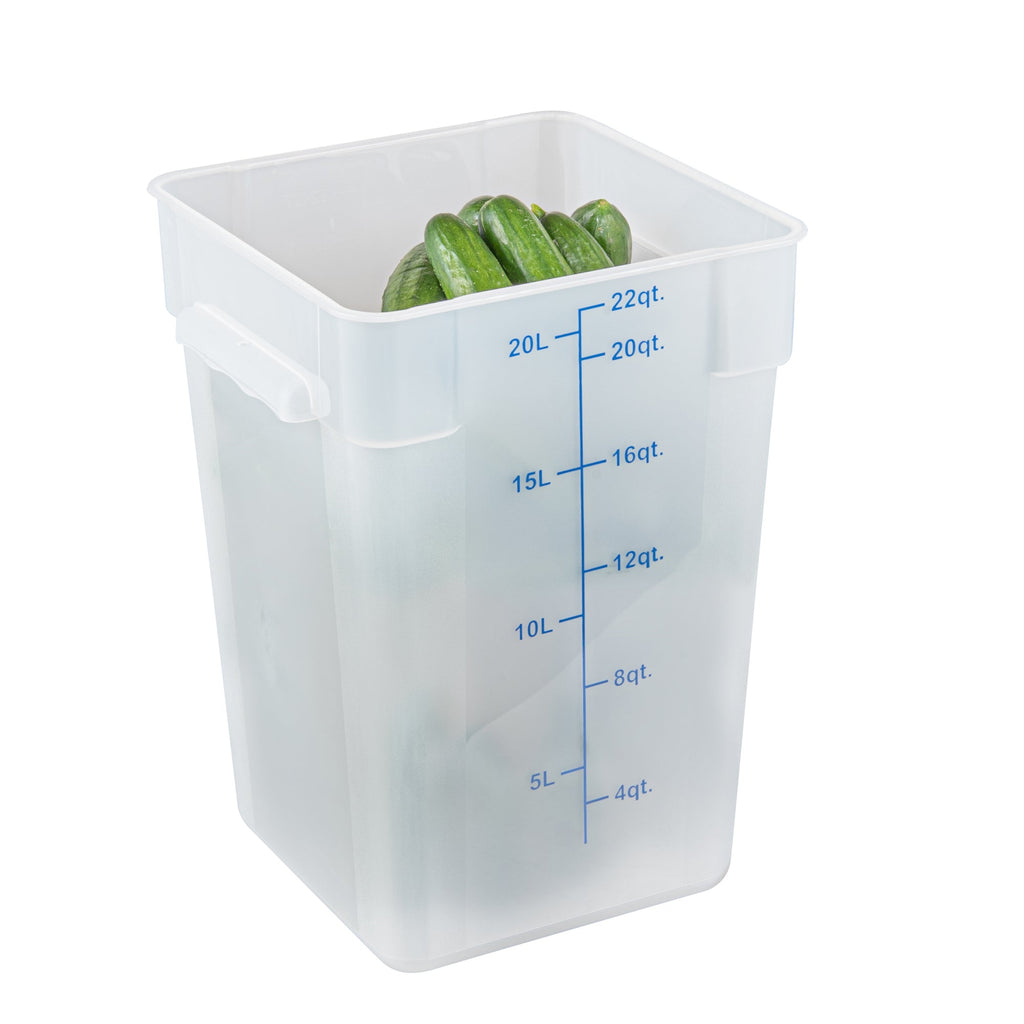 Met Lux 22 qt Square Translucent Plastic Food Storage Container - with Blue Volume Markers - 11" x 11" x 15 1/2" - 1 count box