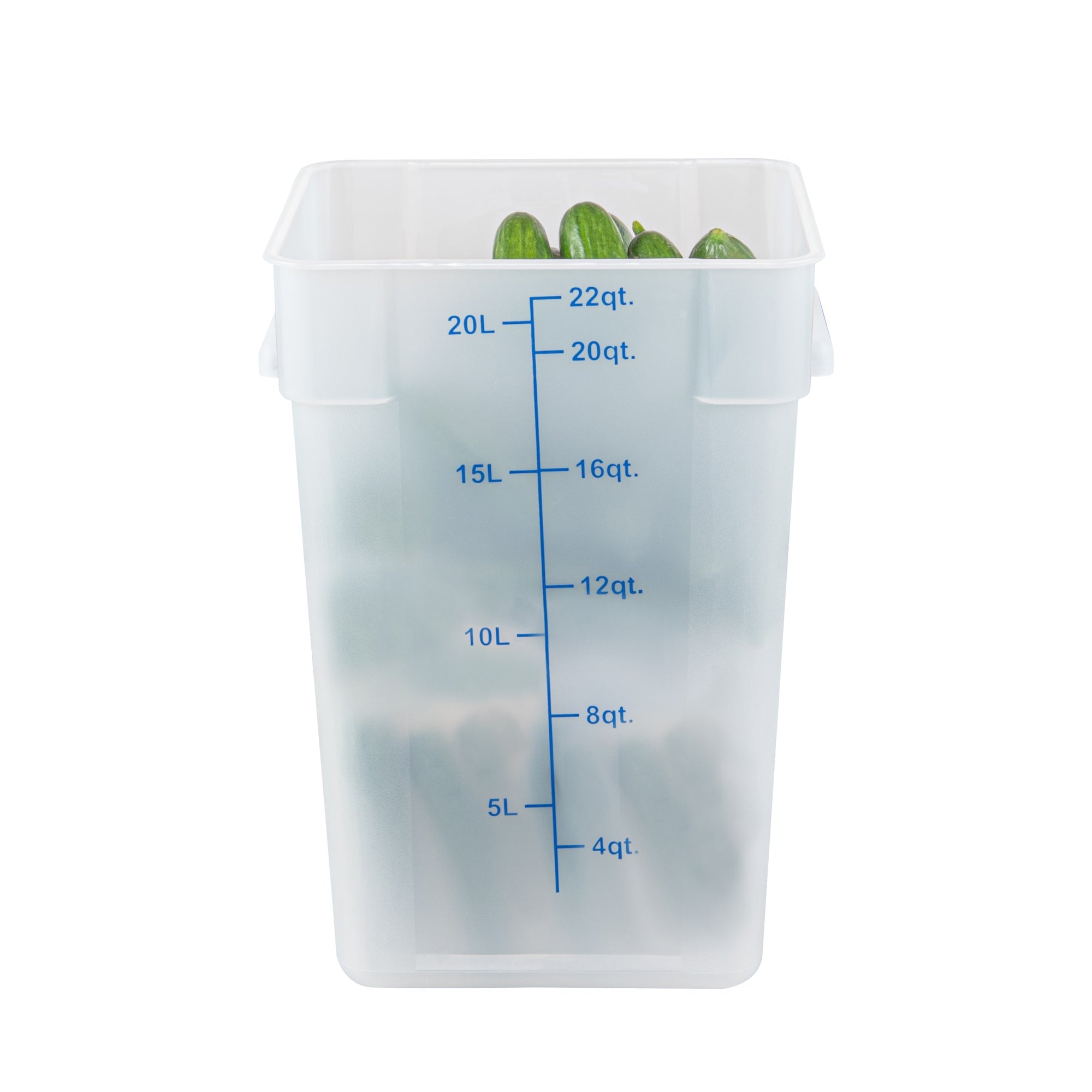 Met Lux 22 qt Square Translucent Plastic Food Storage Container - with Blue Volume Markers - 11" x 11" x 15 1/2" - 1 count box