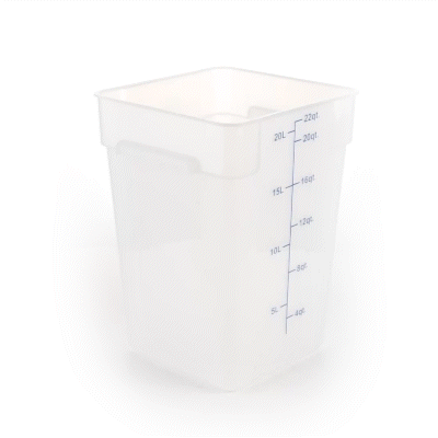 Met Lux 22 qt Square Translucent Plastic Food Storage Container - with Blue Volume Markers - 11" x 11" x 15 1/2" - 1 count box