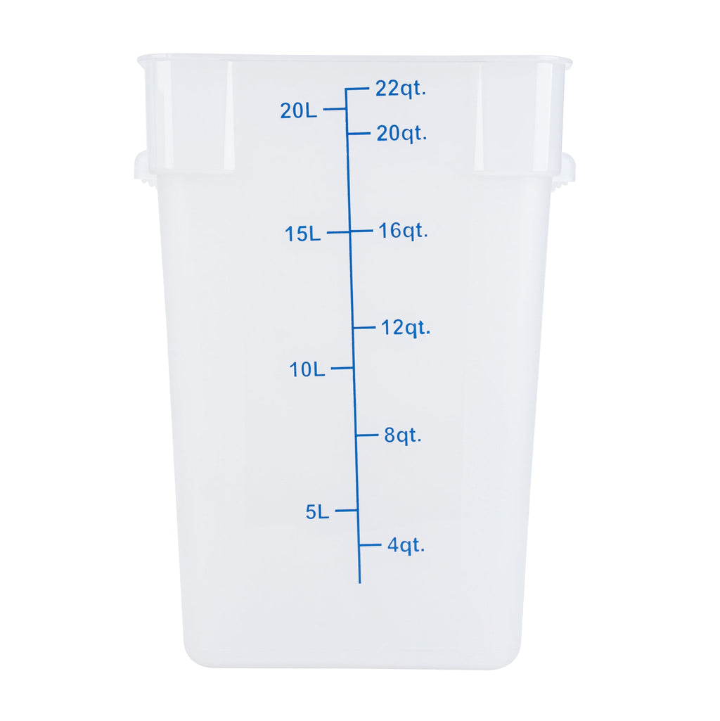 Met Lux 22 qt Square Translucent Plastic Food Storage Container - with Blue Volume Markers - 11" x 11" x 15 1/2" - 1 count box