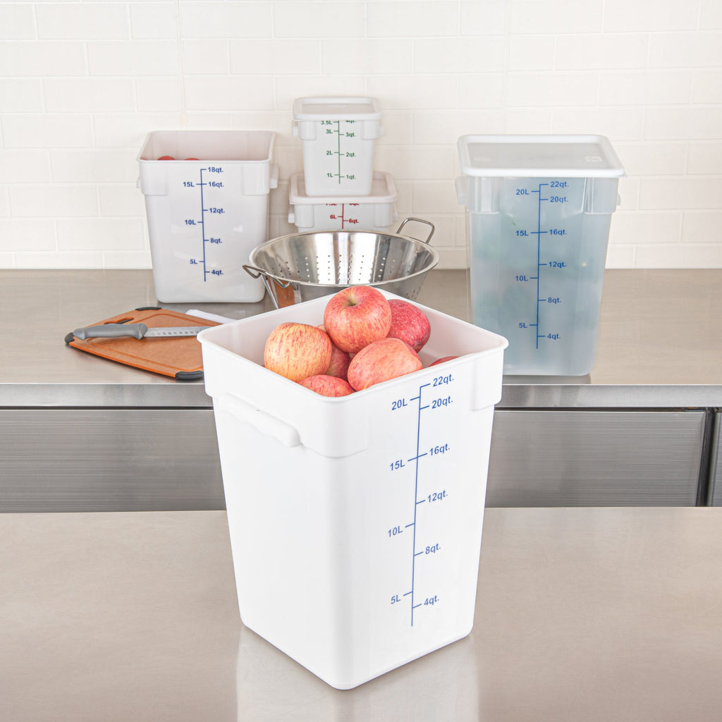 Met Lux 22 qt Square White Plastic Food Storage Container - with Blue Volume Markers - 11" x 11" x 15 1/2" - 1 count box