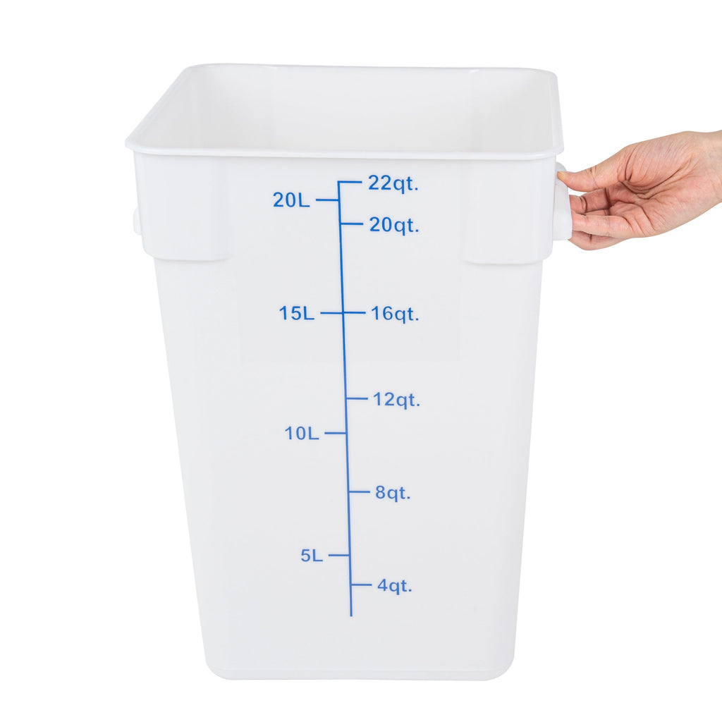 Met Lux 22 qt Square White Plastic Food Storage Container - with Blue Volume Markers - 11" x 11" x 15 1/2" - 1 count box