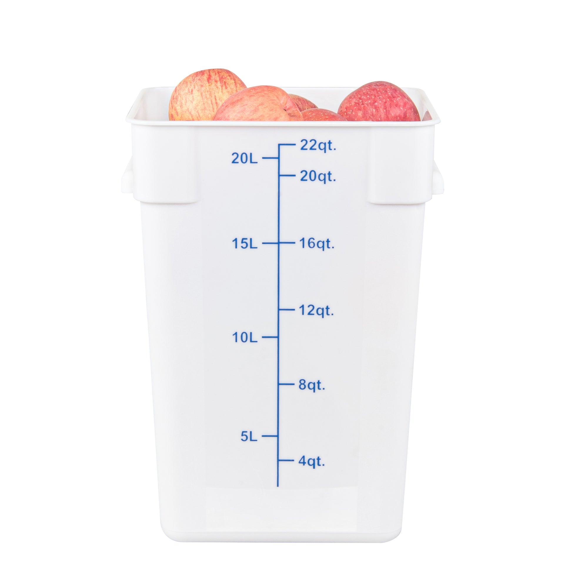 Met Lux 22 qt Square White Plastic Food Storage Container - with Blue Volume Markers - 11" x 11" x 15 1/2" - 1 count box
