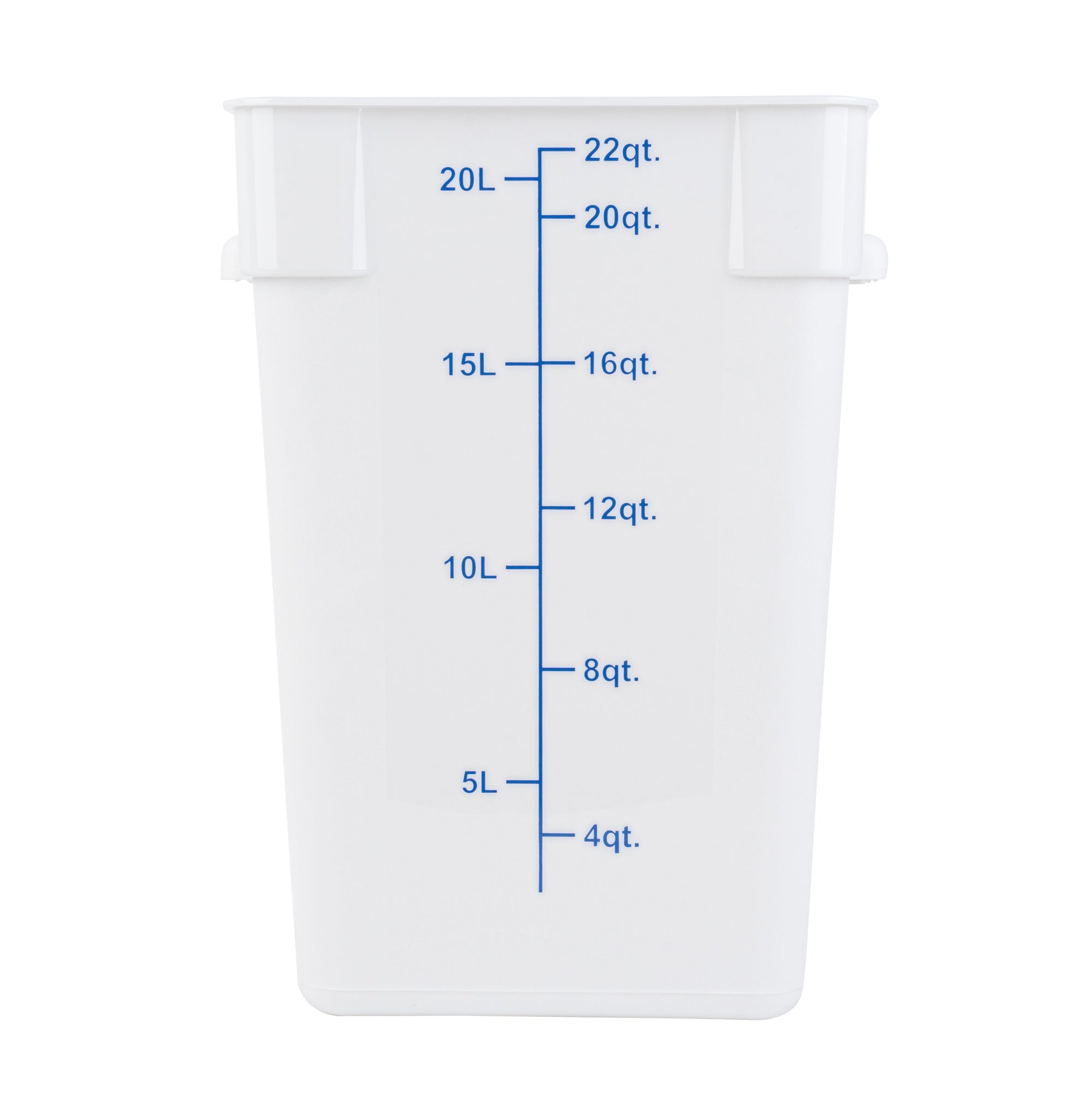 Met Lux 22 qt Square White Plastic Food Storage Container - with Blue Volume Markers - 11" x 11" x 15 1/2" - 1 count box