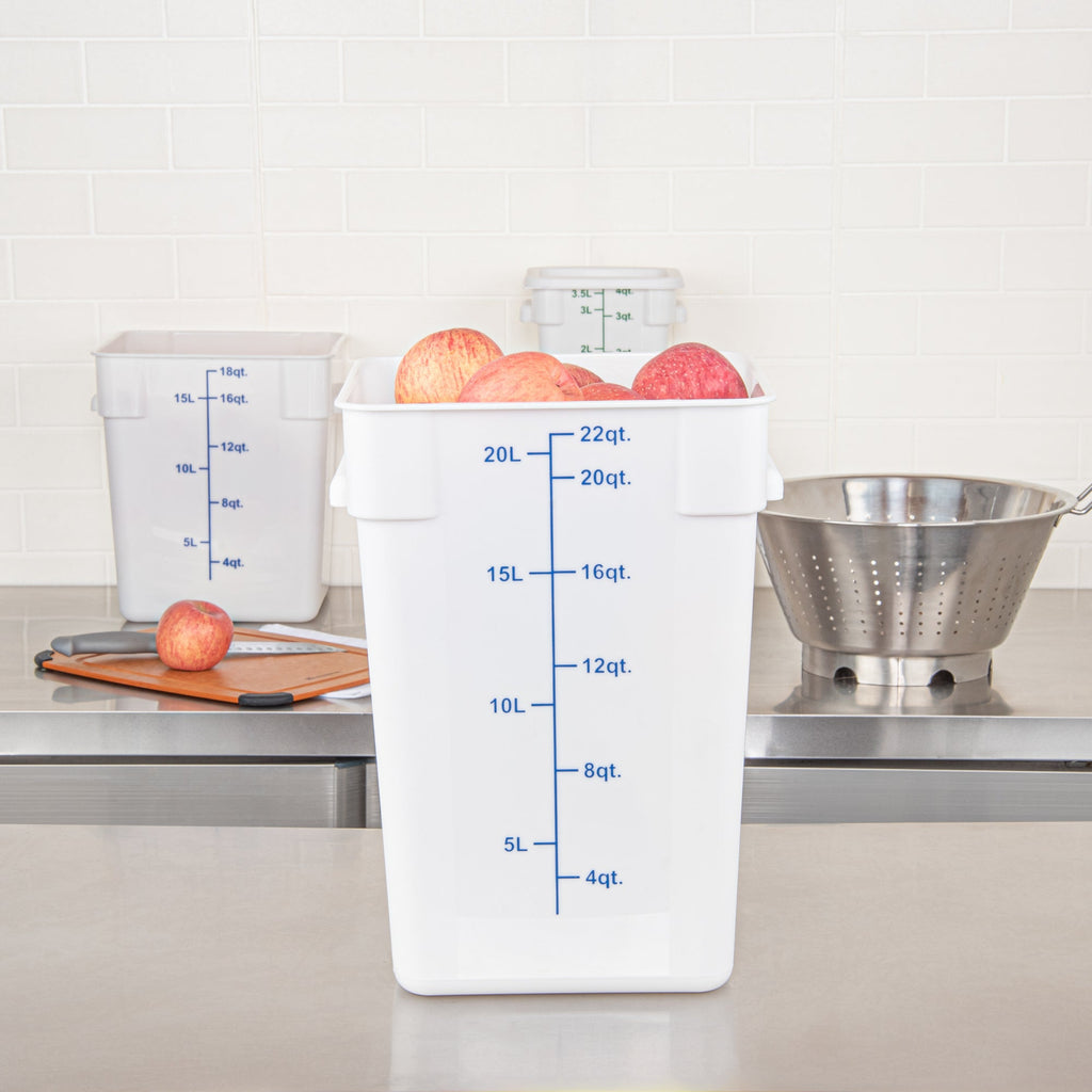 Met Lux 22 qt Square White Plastic Food Storage Container - with Blue Volume Markers - 11" x 11" x 15 1/2" - 1 count box