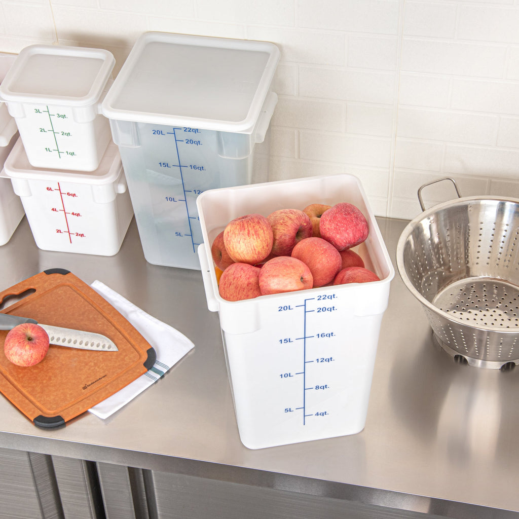 Met Lux 22 qt Square White Plastic Food Storage Container - with Blue Volume Markers - 11" x 11" x 15 1/2" - 1 count box