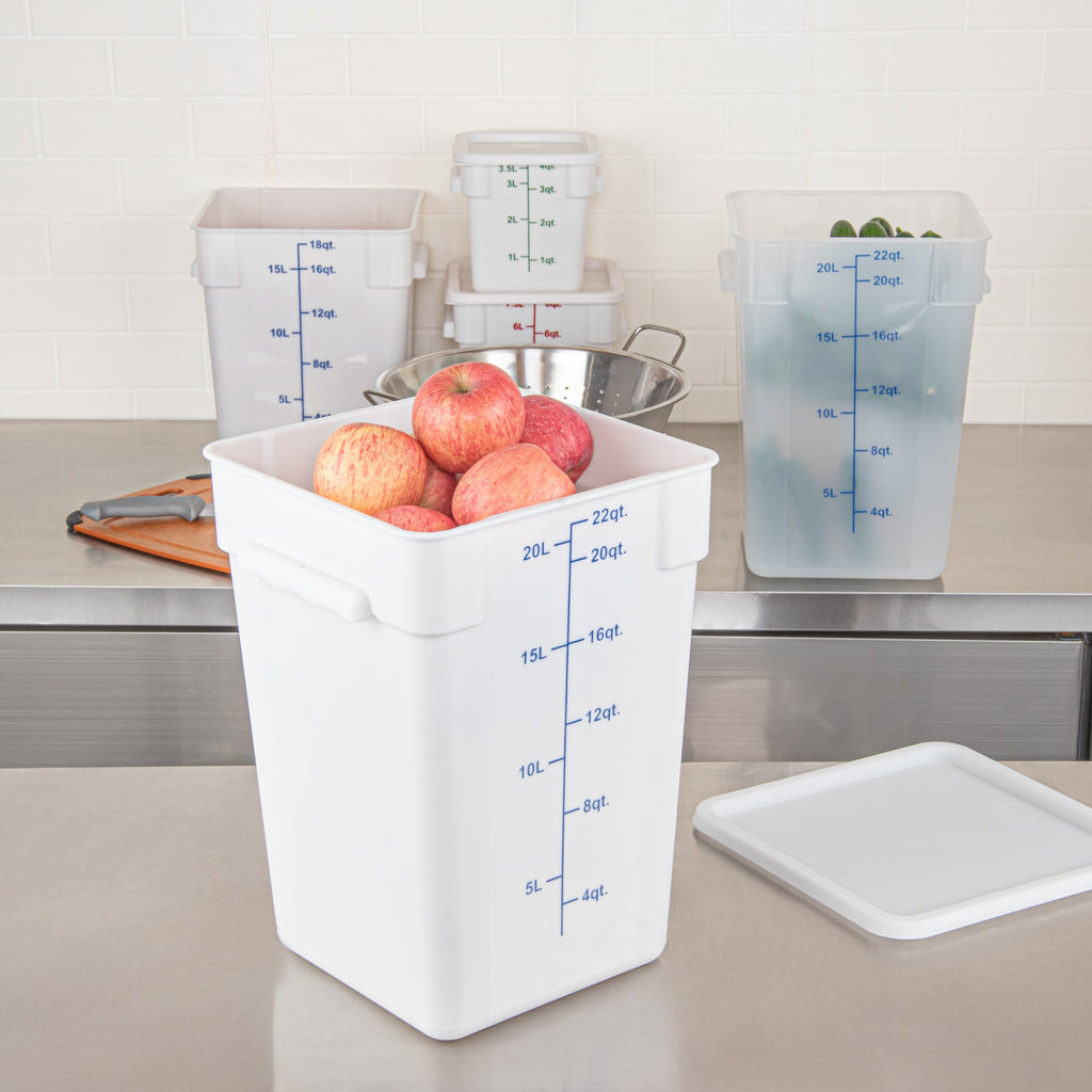 Met Lux 22 qt Square White Plastic Food Storage Container - with Blue Volume Markers - 11" x 11" x 15 1/2" - 1 count box
