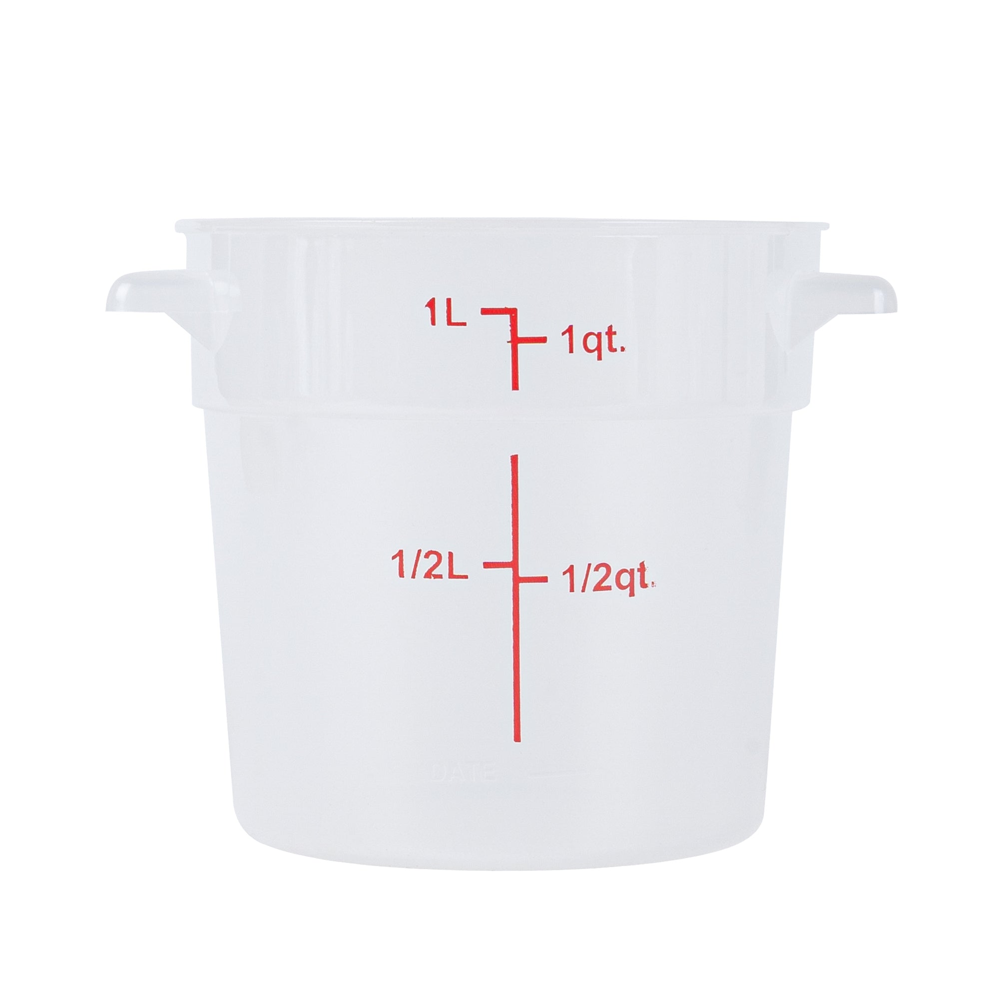 Met Lux 1 qt Round Translucent Plastic Food Storage Container - with Red Volume Markers - 5" x 5" x 5" - 1 count box
