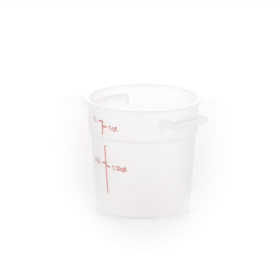 Met Lux 1 qt Round Translucent Plastic Food Storage Container - with Red Volume Markers - 5" x 5" x 5" - 10 count box