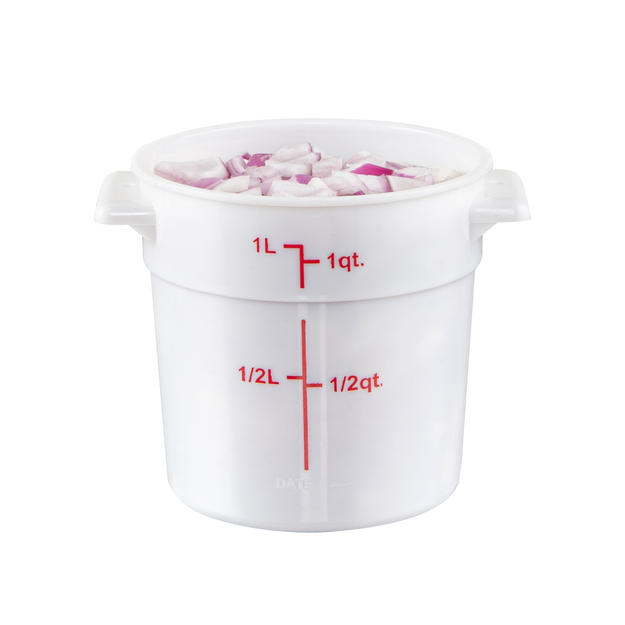 Met Lux 1 qt Round White Plastic Food Storage Container - with Red Volume Markers - 5" x 5" x 5" - 1 count box