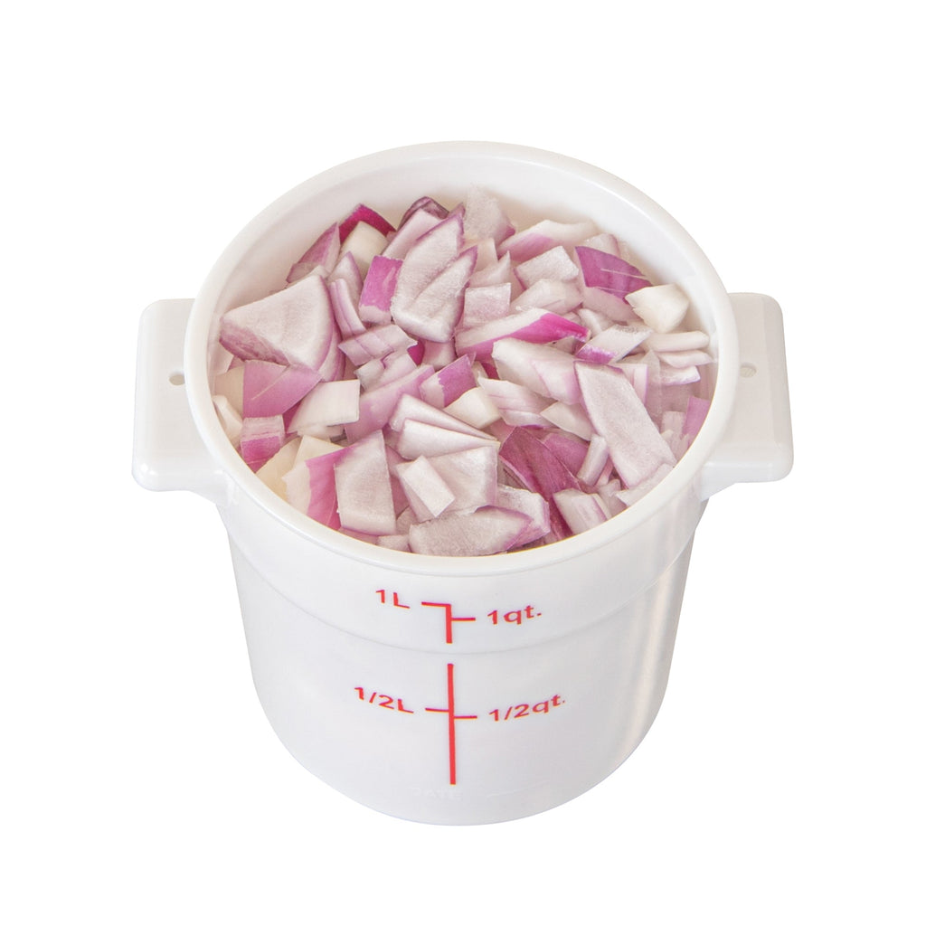 Met Lux 1 qt Round White Plastic Food Storage Container - with Red Volume Markers - 5" x 5" x 5" - 1 count box