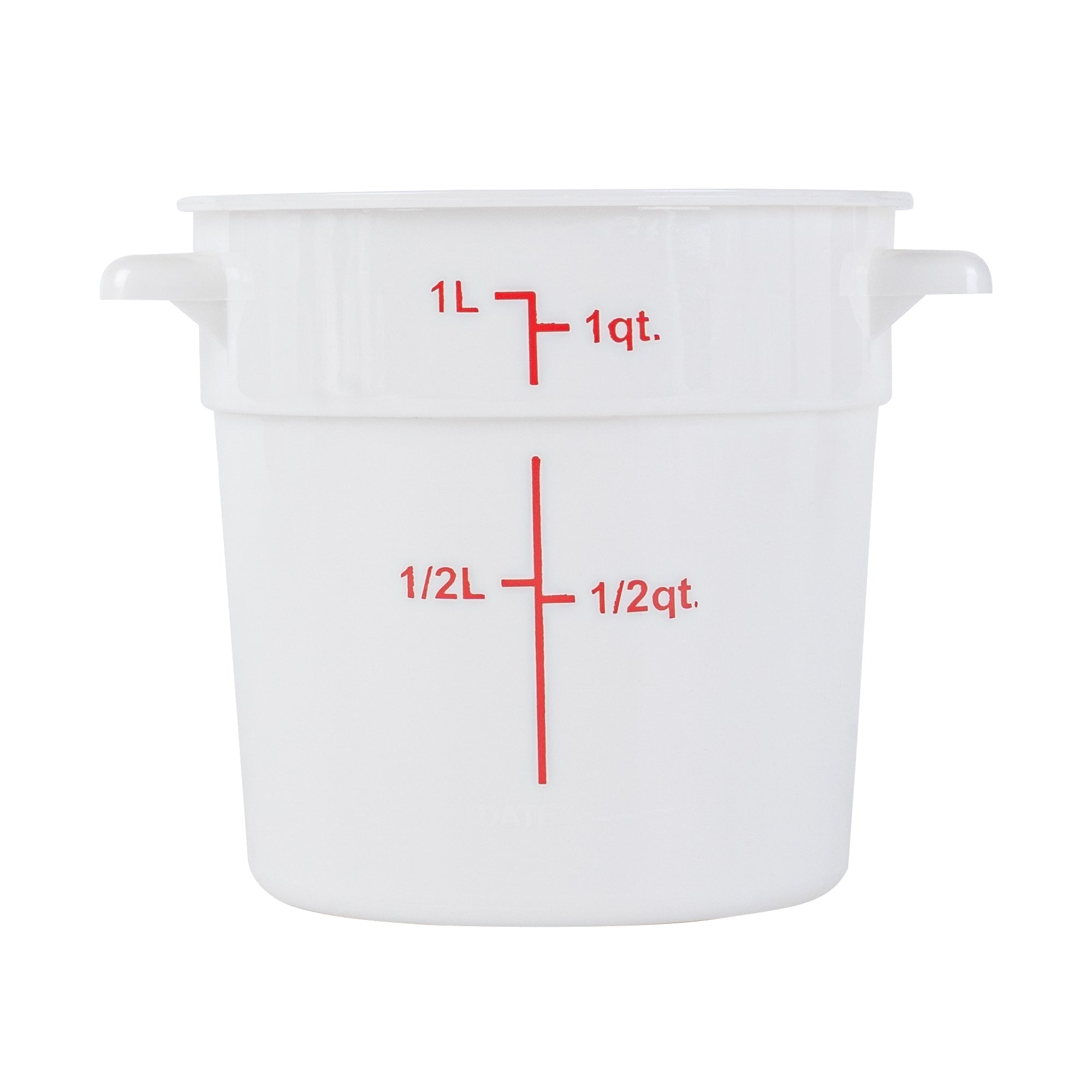 Met Lux 1 qt Round White Plastic Food Storage Container - with Red Volume Markers - 5" x 5" x 5" - 1 count box