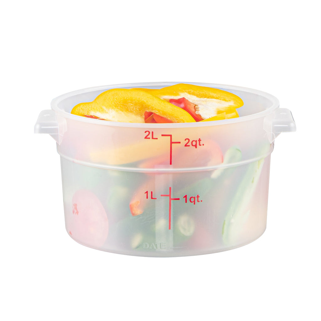 Met Lux 2 qt Round Translucent Plastic Food Storage Container - with Red Volume Markers - 7 1/4" x 7 1/4" x 4 1/4" - 1 count box