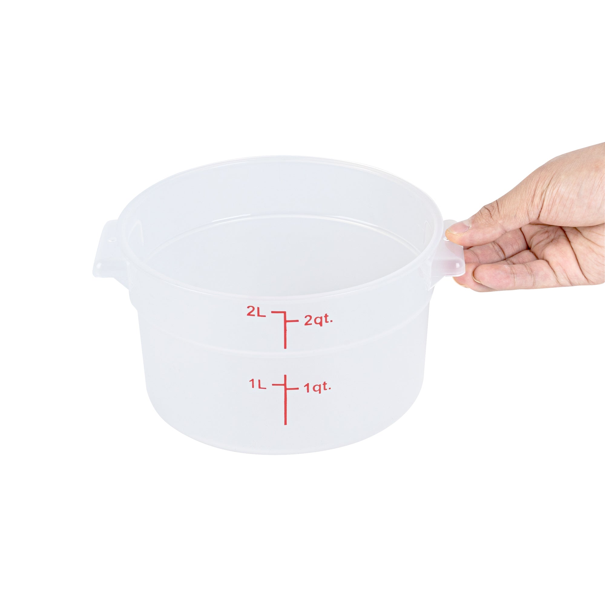 Met Lux 2 qt Round Translucent Plastic Food Storage Container - with Red Volume Markers - 7 1/4" x 7 1/4" x 4 1/4" - 1 count box