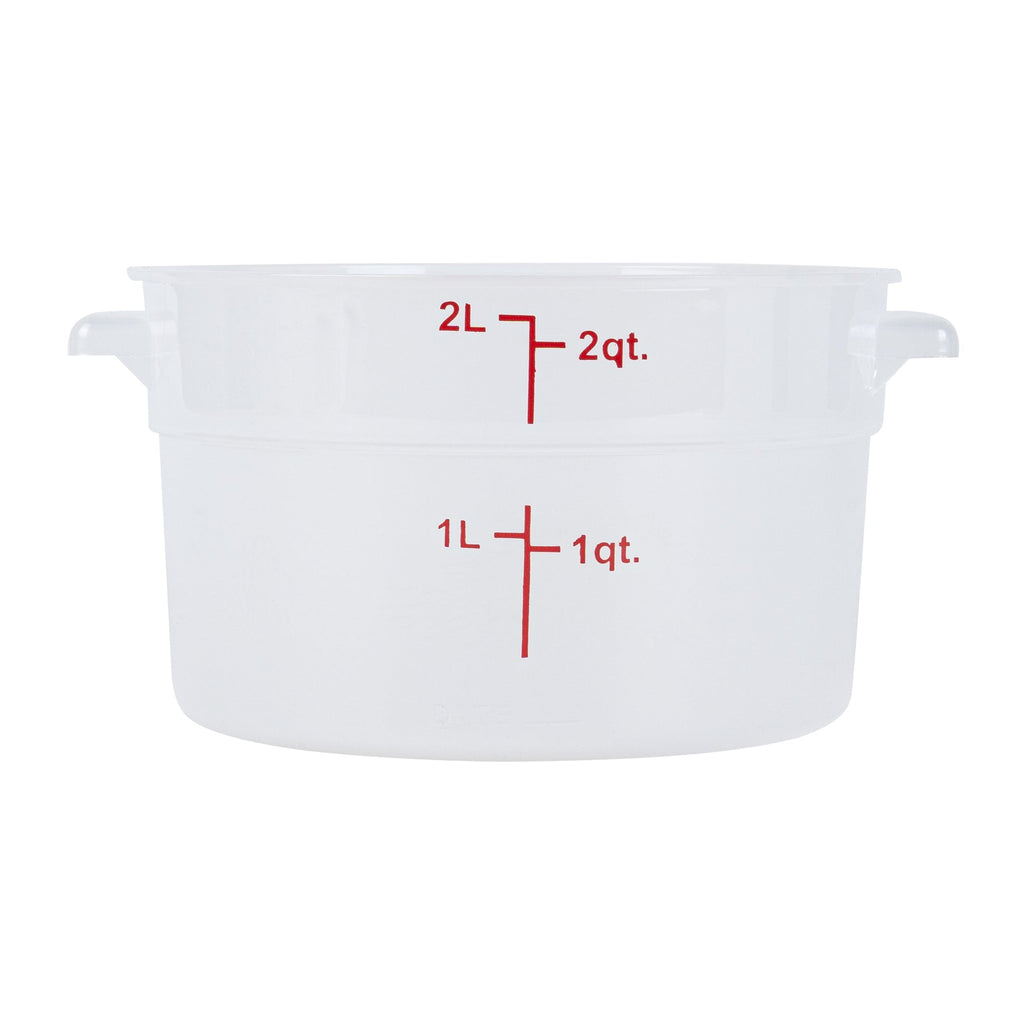 Met Lux 2 qt Round Translucent Plastic Food Storage Container - with Red Volume Markers - 7 1/4" x 7 1/4" x 4 1/4" - 1 count box