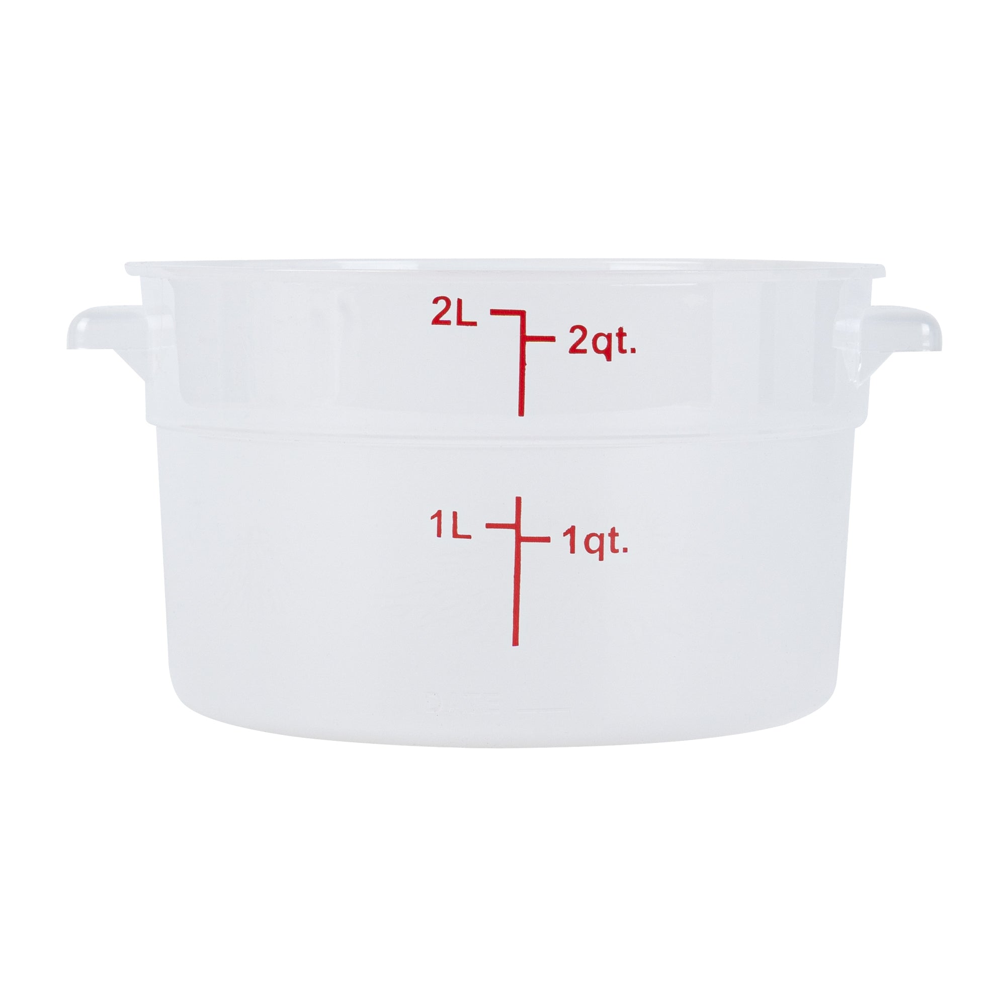 Met Lux 2 qt Round Translucent Plastic Food Storage Container - with Red Volume Markers - 7 1/4" x 7 1/4" x 4 1/4" - 1 count box