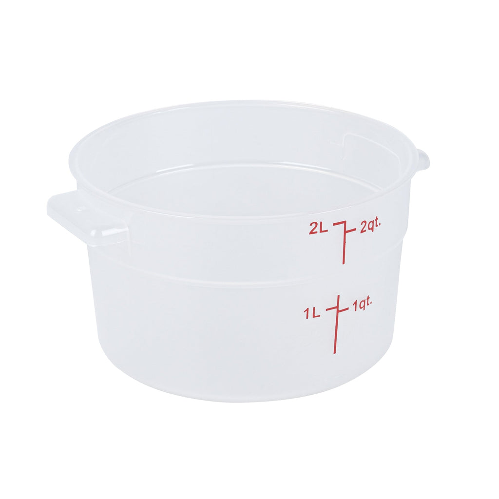 Met Lux 2 qt Round Translucent Plastic Food Storage Container - with Red Volume Markers - 7 1/4" x 7 1/4" x 4 1/4" - 10 count box