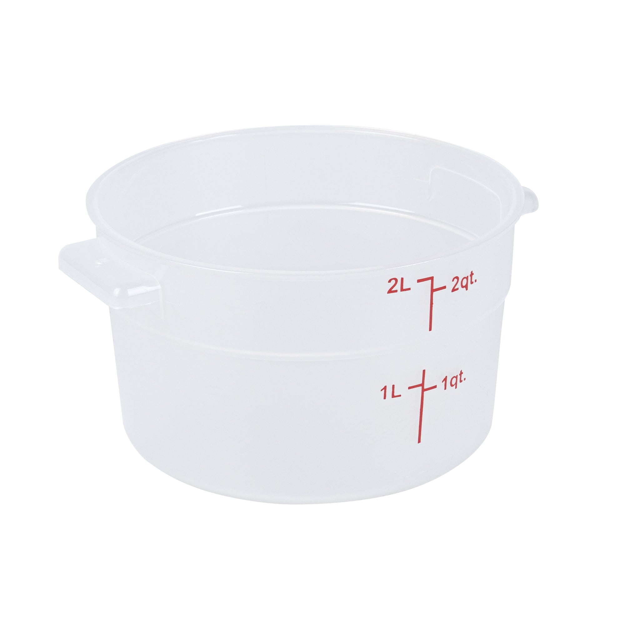 Met Lux 2 qt Round Translucent Plastic Food Storage Container - with Red Volume Markers - 7 1/4" x 7 1/4" x 4 1/4" - 10 count box