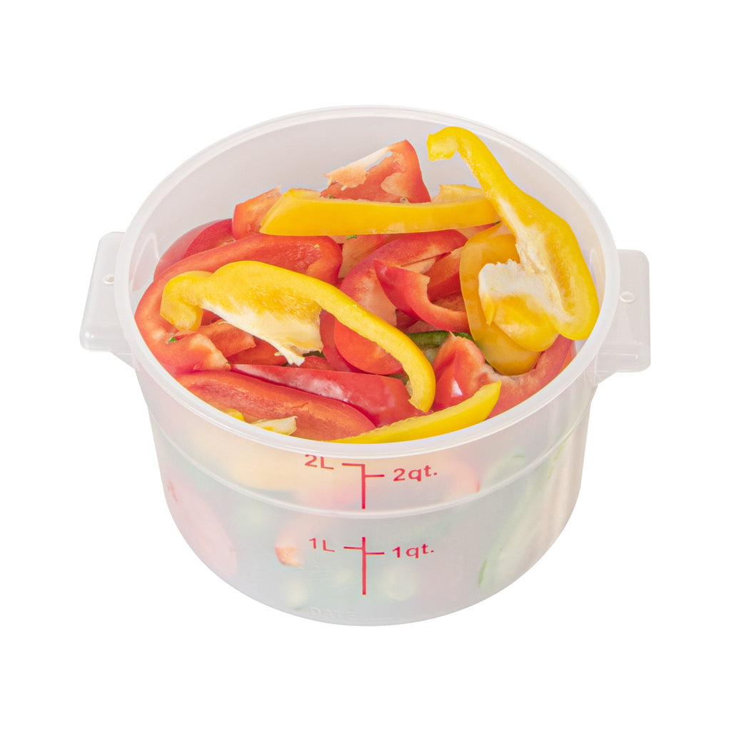 Met Lux 2 qt Round Translucent Plastic Food Storage Container - with Red Volume Markers - 7 1/4" x 7 1/4" x 4 1/4" - 10 count box