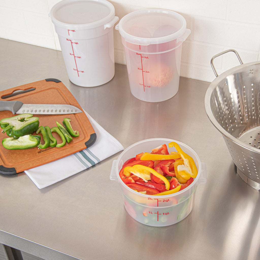 Met Lux 2 qt Round Translucent Plastic Food Storage Container - with Red Volume Markers - 7 1/4" x 7 1/4" x 4 1/4" - 10 count box