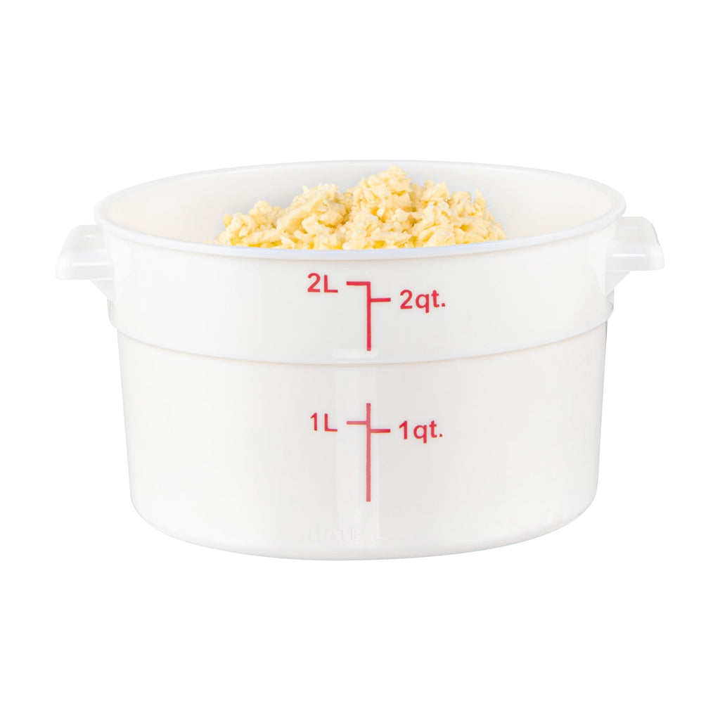 Met Lux 2 qt Round White Plastic Food Storage Container - with Red Volume Markers - 7 1/4" x 7 1/4" x 4 1/4" - 1 count box