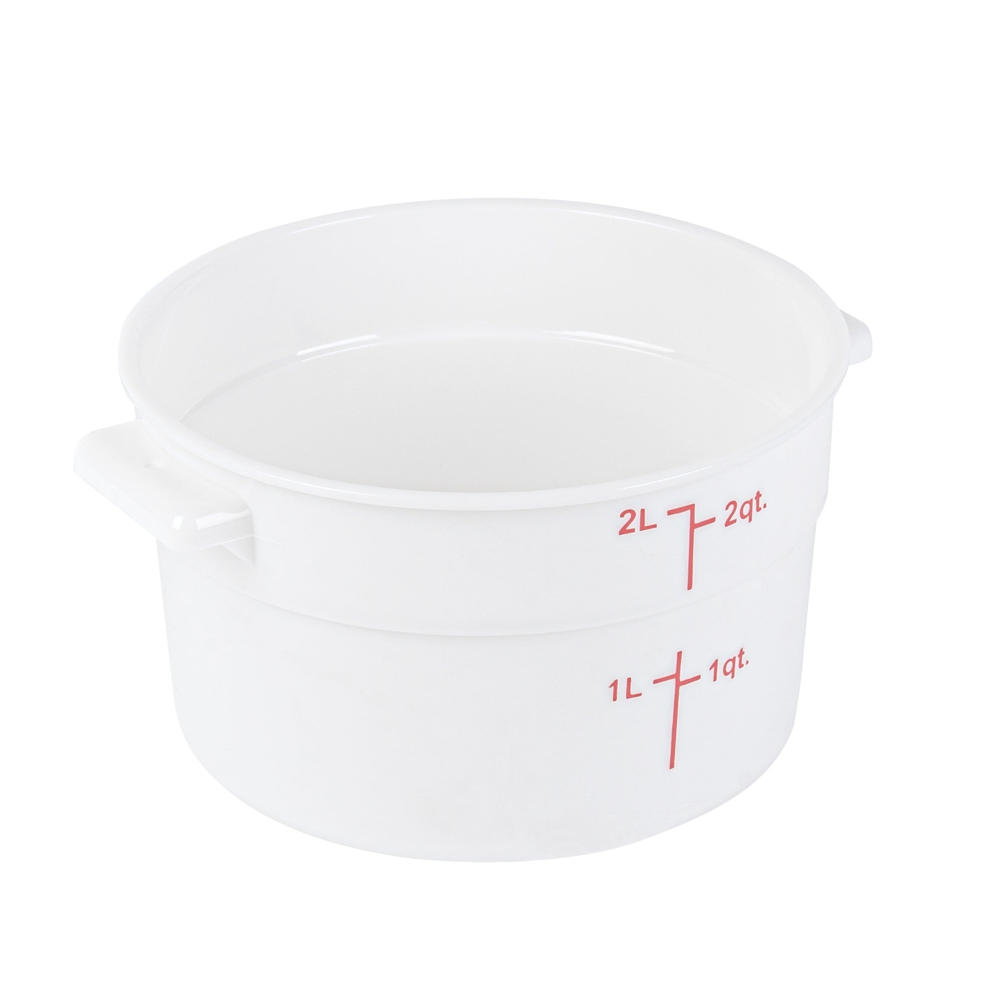 Met Lux 2 qt Round White Plastic Food Storage Container - with Red Volume Markers - 7 1/4" x 7 1/4" x 4 1/4" - 1 count box