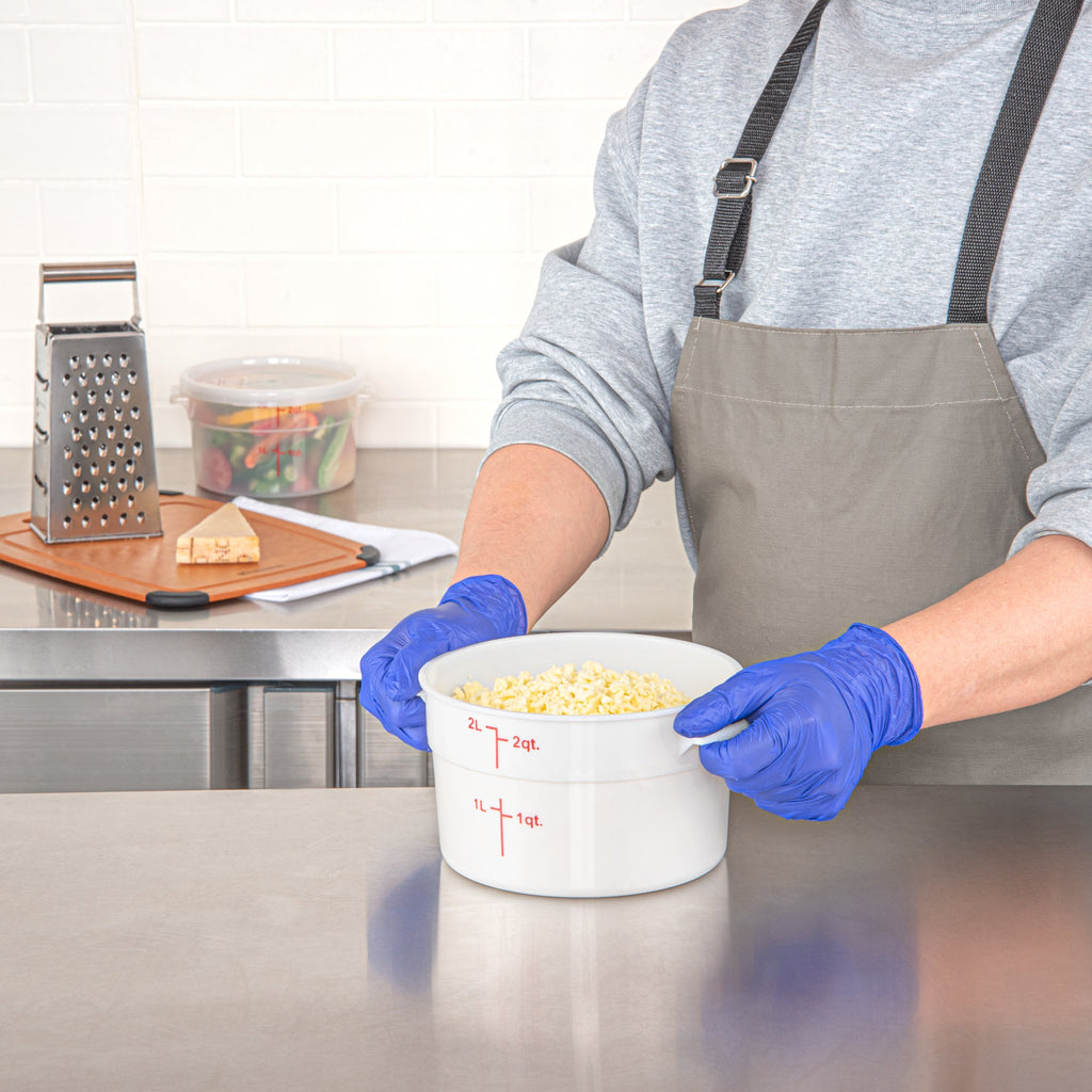 Met Lux 2 qt Round White Plastic Food Storage Container - with Red Volume Markers - 7 1/4" x 7 1/4" x 4 1/4" - 1 count box