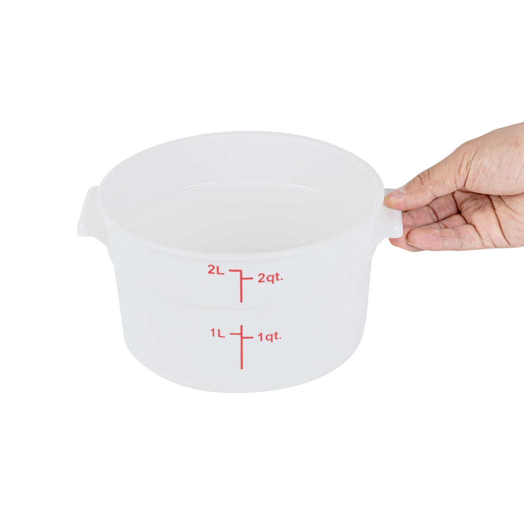 Met Lux 2 qt Round White Plastic Food Storage Container - with Red Volume Markers - 7 1/4" x 7 1/4" x 4 1/4" - 10 count box
