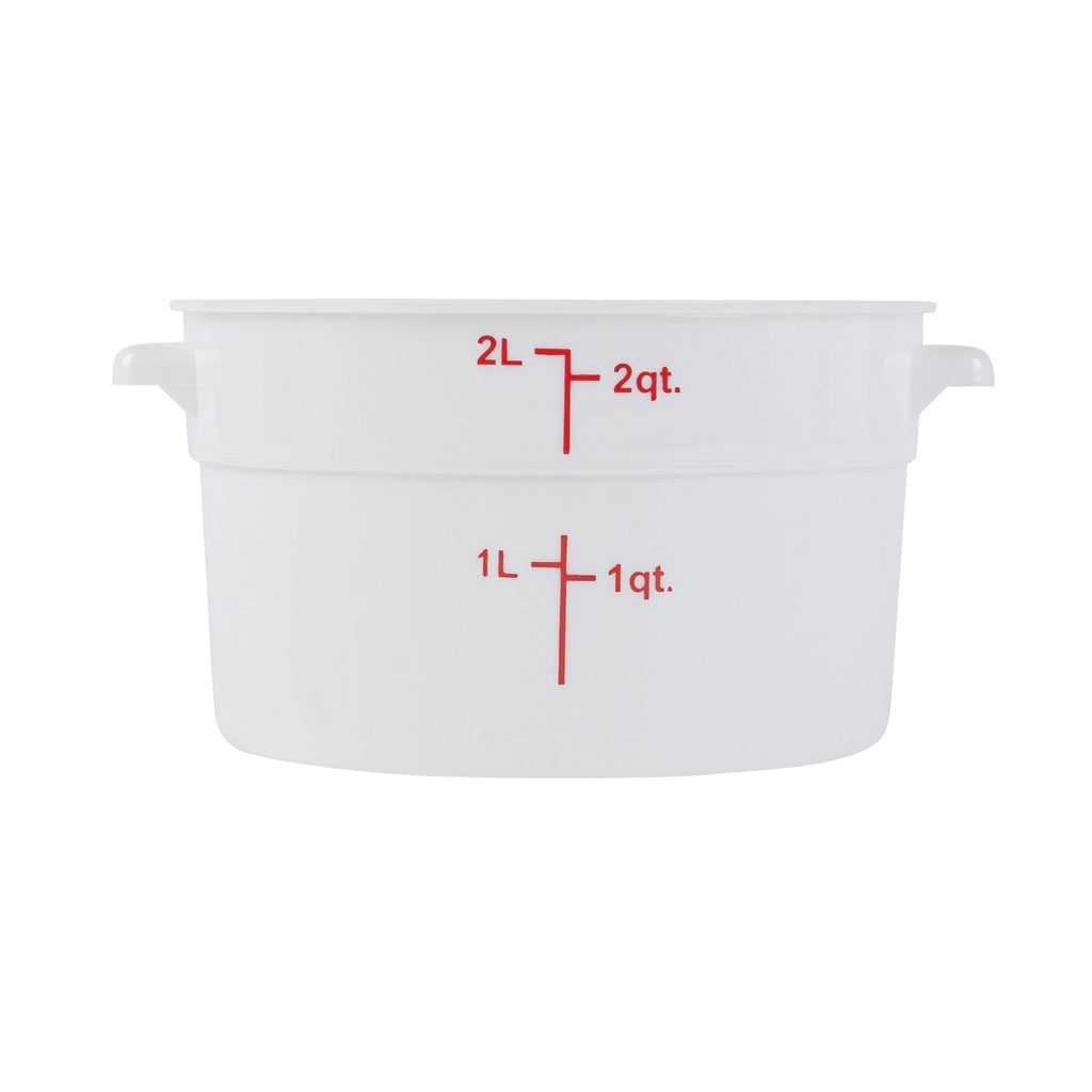 Met Lux 2 qt Round White Plastic Food Storage Container - with Red Volume Markers - 7 1/4" x 7 1/4" x 4 1/4" - 10 count box