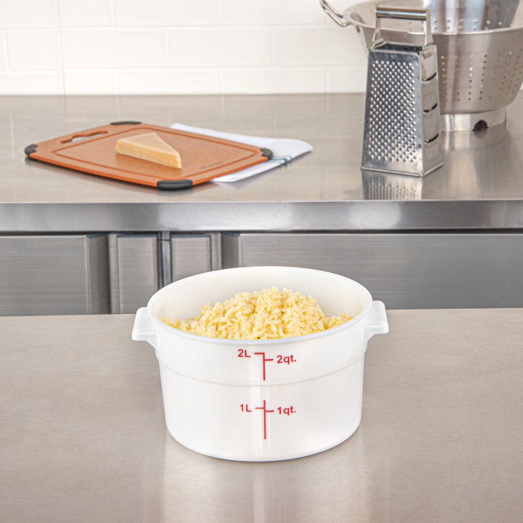 Met Lux 2 qt Round White Plastic Food Storage Container - with Red Volume Markers - 7 1/4" x 7 1/4" x 4 1/4" - 10 count box