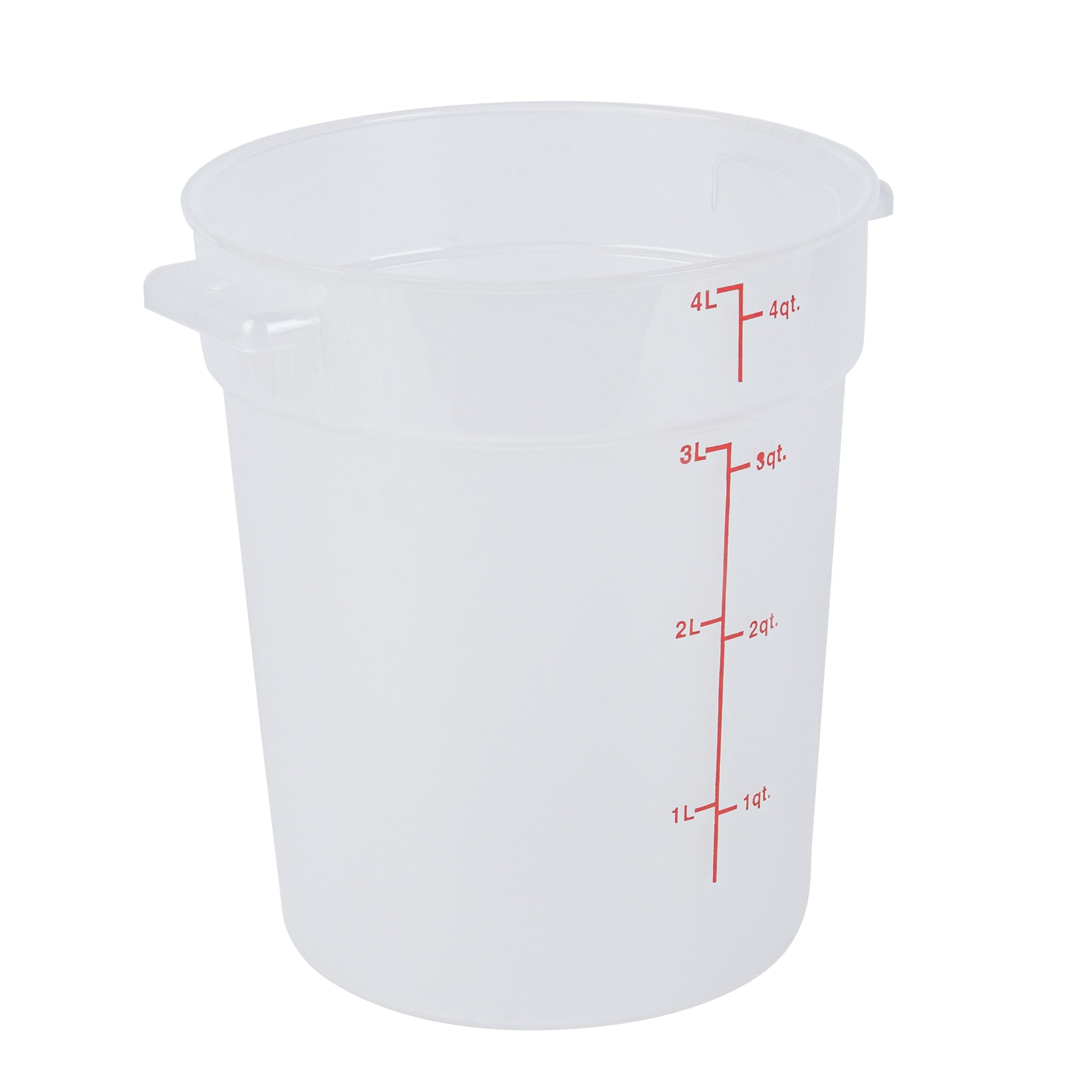 Met Lux 4 qt Round Translucent Plastic Food Storage Container - with Red Volume Markers - 7 1/4" x 7 1/4" x 8 1/2" - 1 count box