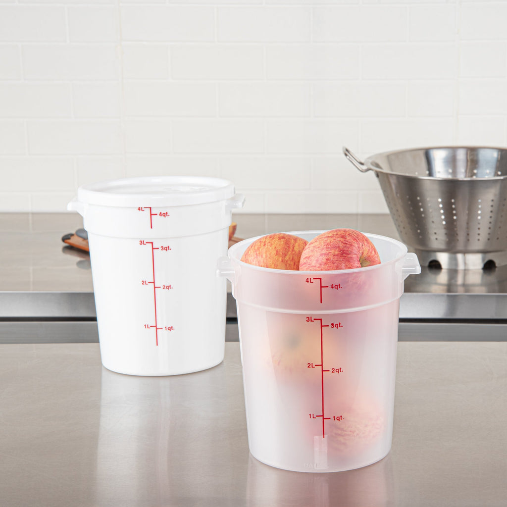 Met Lux 4 qt Round Translucent Plastic Food Storage Container - with Red Volume Markers - 7 1/4" x 7 1/4" x 8 1/2" - 1 count box
