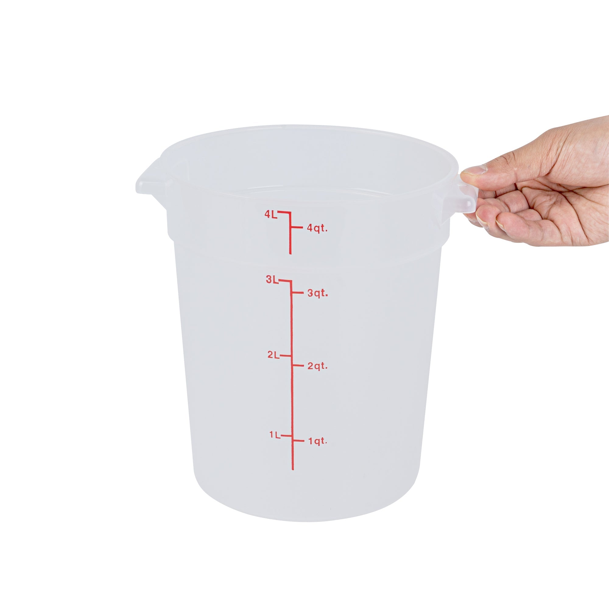 Met Lux 4 qt Round Translucent Plastic Food Storage Container - with Red Volume Markers - 7 1/4" x 7 1/4" x 8 1/2" - 10 count box